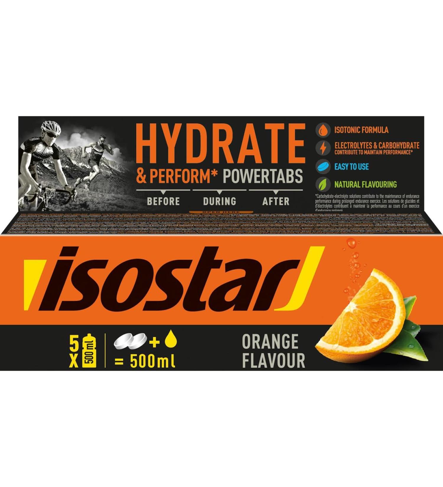 Isostar Hydrate & Perform Powertabs - Orange Flavour Effervescent Tablets for Isotonic Drinks | 10 Tablets - Boost Your Hydration! - Buy Online on GoSupps.com