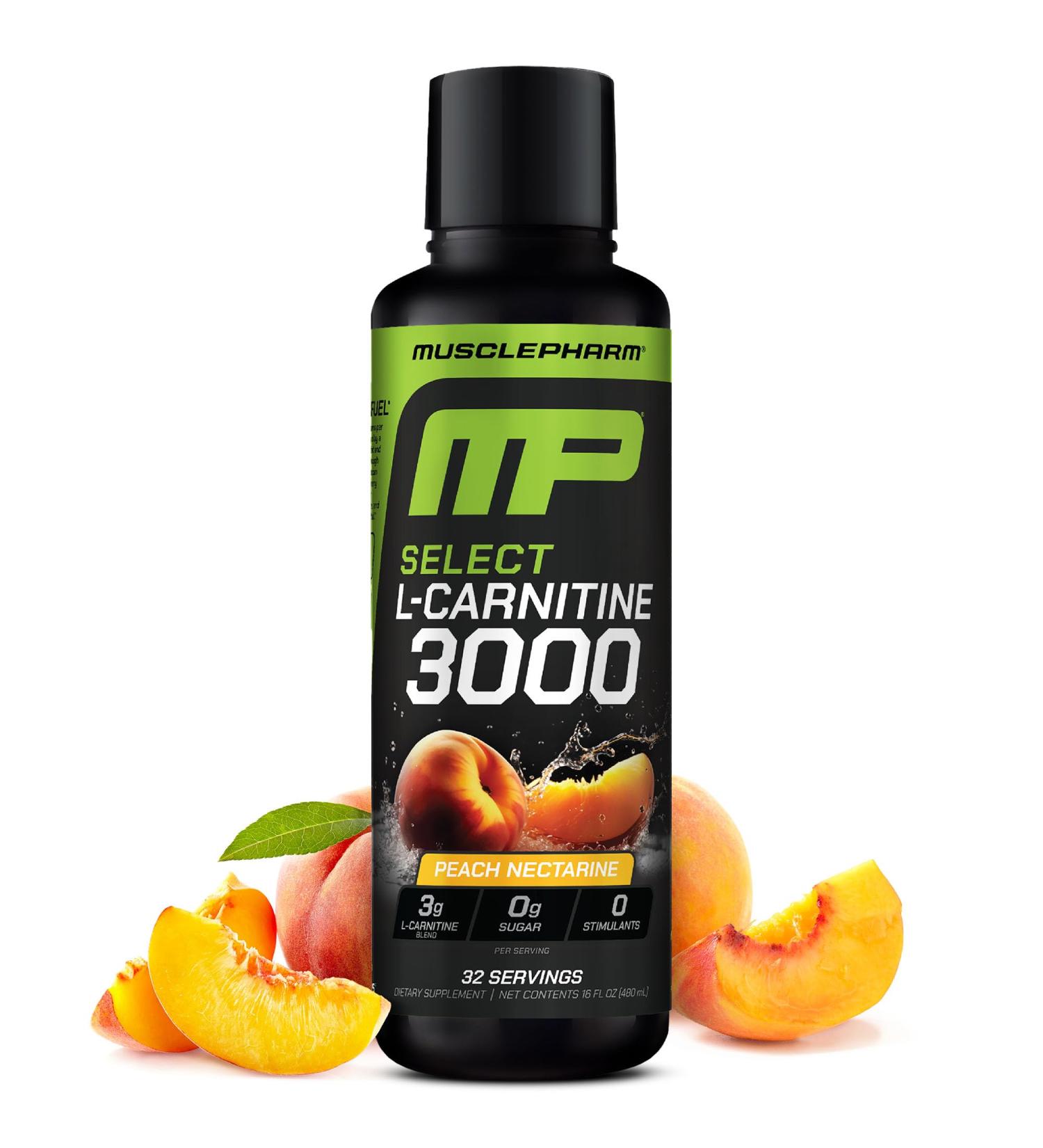 Muscle Pharm L-Carnitine 3000 The Ultimate Liquid L Carnitine Supplement for High-Performance Supports Metabolism Hydration & Energy Zero Sugar Low Calories Peach Nectarine Flavor 32 Servings - Buy Online on GoSupps.com