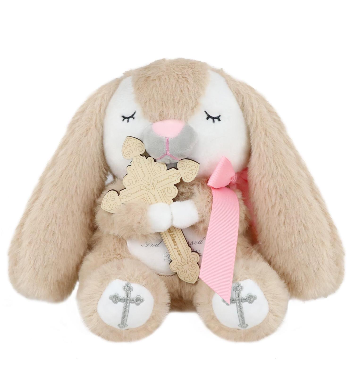 Prayer Bunny Soft Toy with Wooden Cross | Perfect Baptism Gift for Newborns | 21.6 cm Pink Comfort for Boys & Girls - Buy Online on GoSupps.com