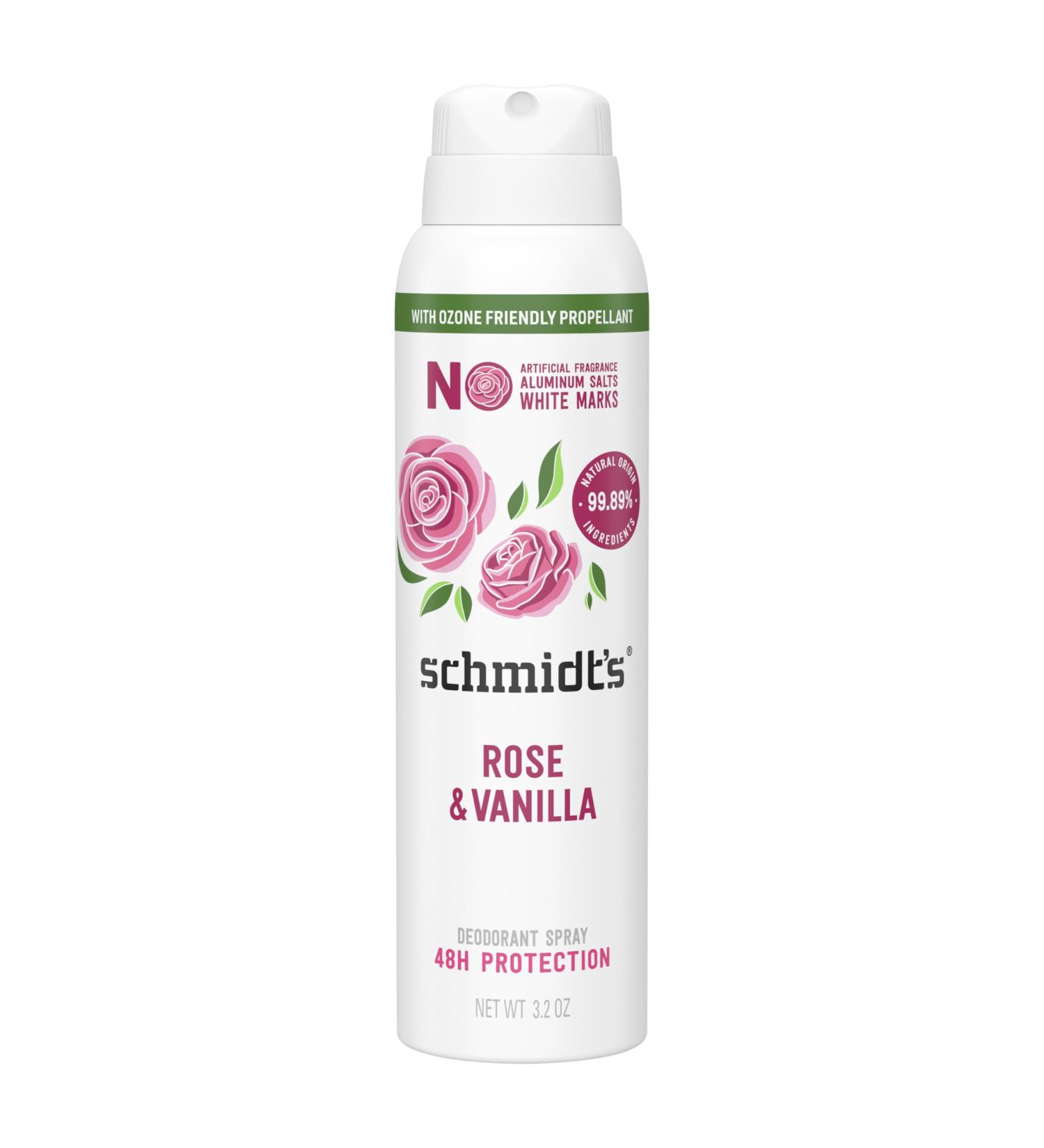 Schmidt's Natural Deodorant Spray - Rose & Vanilla 48H Odor Protection Aluminum-Free Vegan & Cruelty-Free 3.2 oz - Buy Online on GoSupps.com
