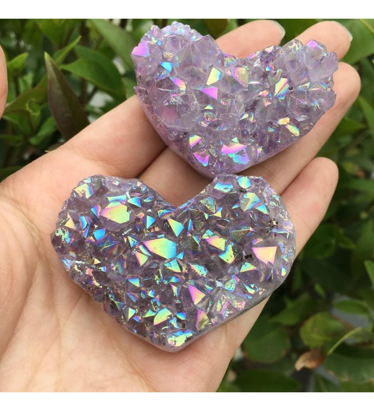 Natural Crystal Rough 1pcs Amethyst Geode Heart Shaped Crystal Crystals Stones Titanium Rainbow Aura Amethyst Cluster Angel Aura Quartz - Buy Online on GoSupps.com