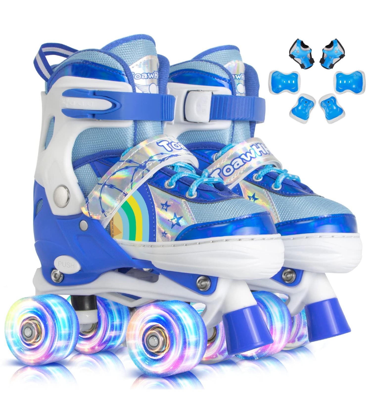 Kids Roller Skates for Girls and Boys | 4 Size Adjustable | Light Up Wheels | Blue Medium-Youth (3Y-6Y US) - Buy Online on GoSupps.com