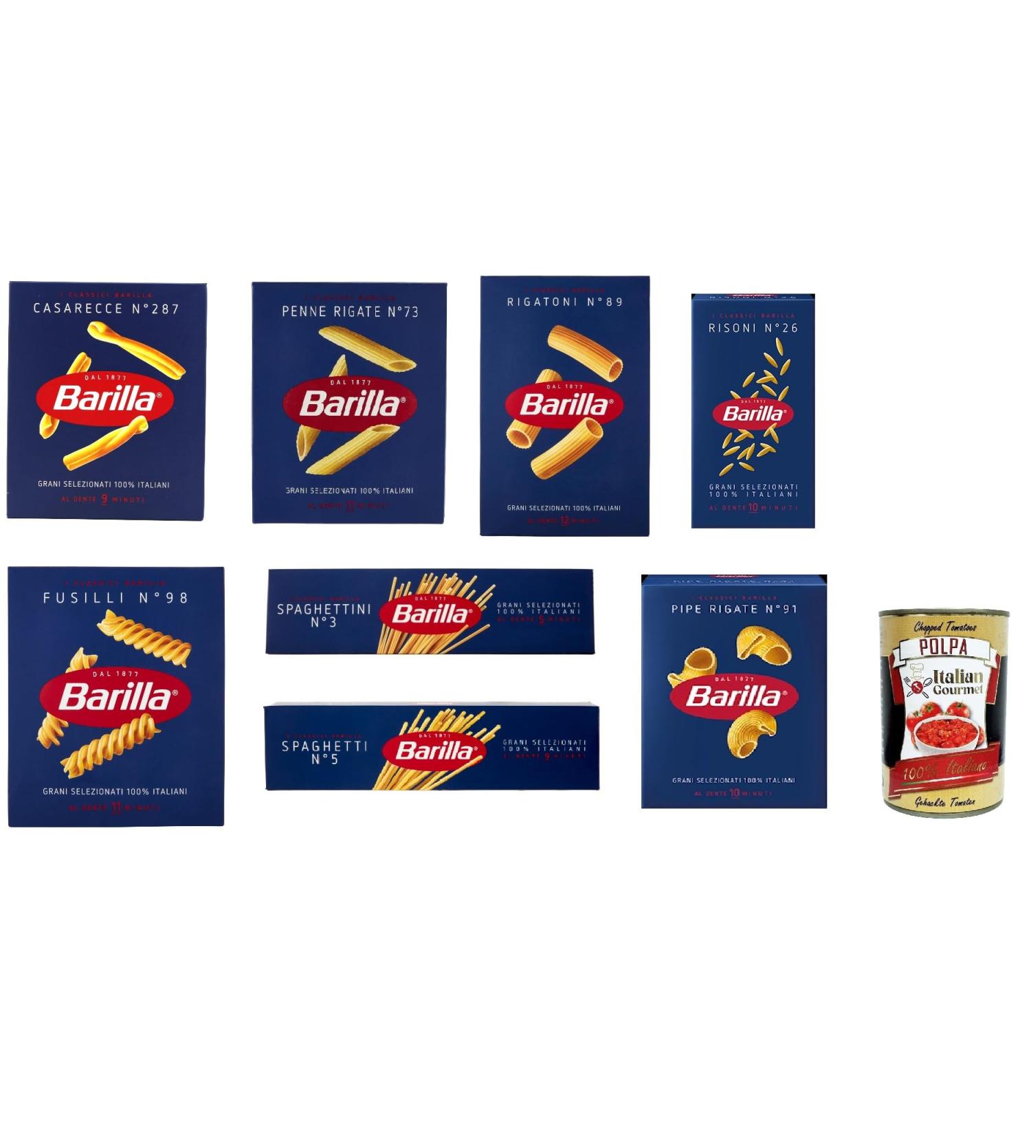  Italian Gourmet E.R. Barilla Pasta Best Selection Pack of 8 x 500g Italian Noodles + 400g Italian Gourmet Polpa - Buy Online on GoSupps.com