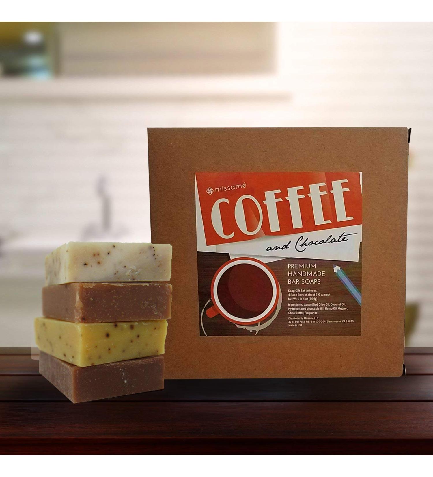 Handmade Coffee & Chocolate Scented Bar Soap Gift Set - 4 Full Size Natural Soaps with Olive Oil & Shea Butter - Perfect for All Skin Types - International Shipping Available - Buy Online on GoSupps.com