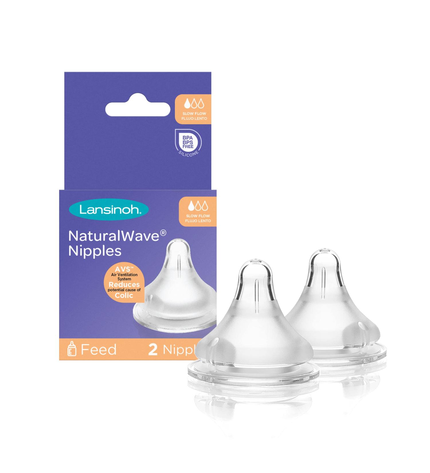Lansinoh NaturalWave Slow-Flow Baby Bottle Nipples Size 2S, 2 Count, Anti-Colic Design - Buy Online on GoSupps.com