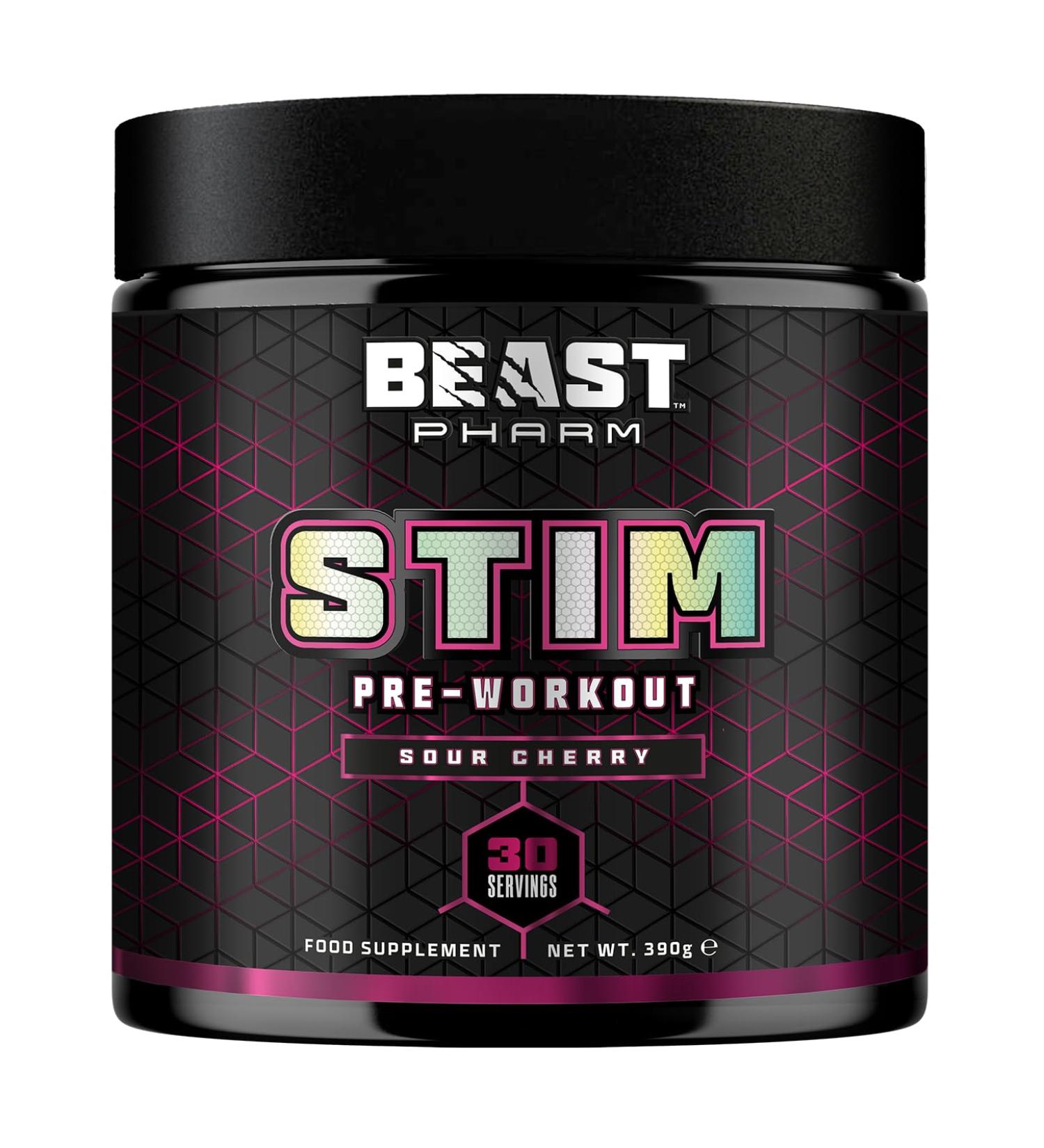 Beast Pharm STIM Pre Workout 390g - Sour Cherry Flavor | 30 Servings - Buy Online on GoSupps.com