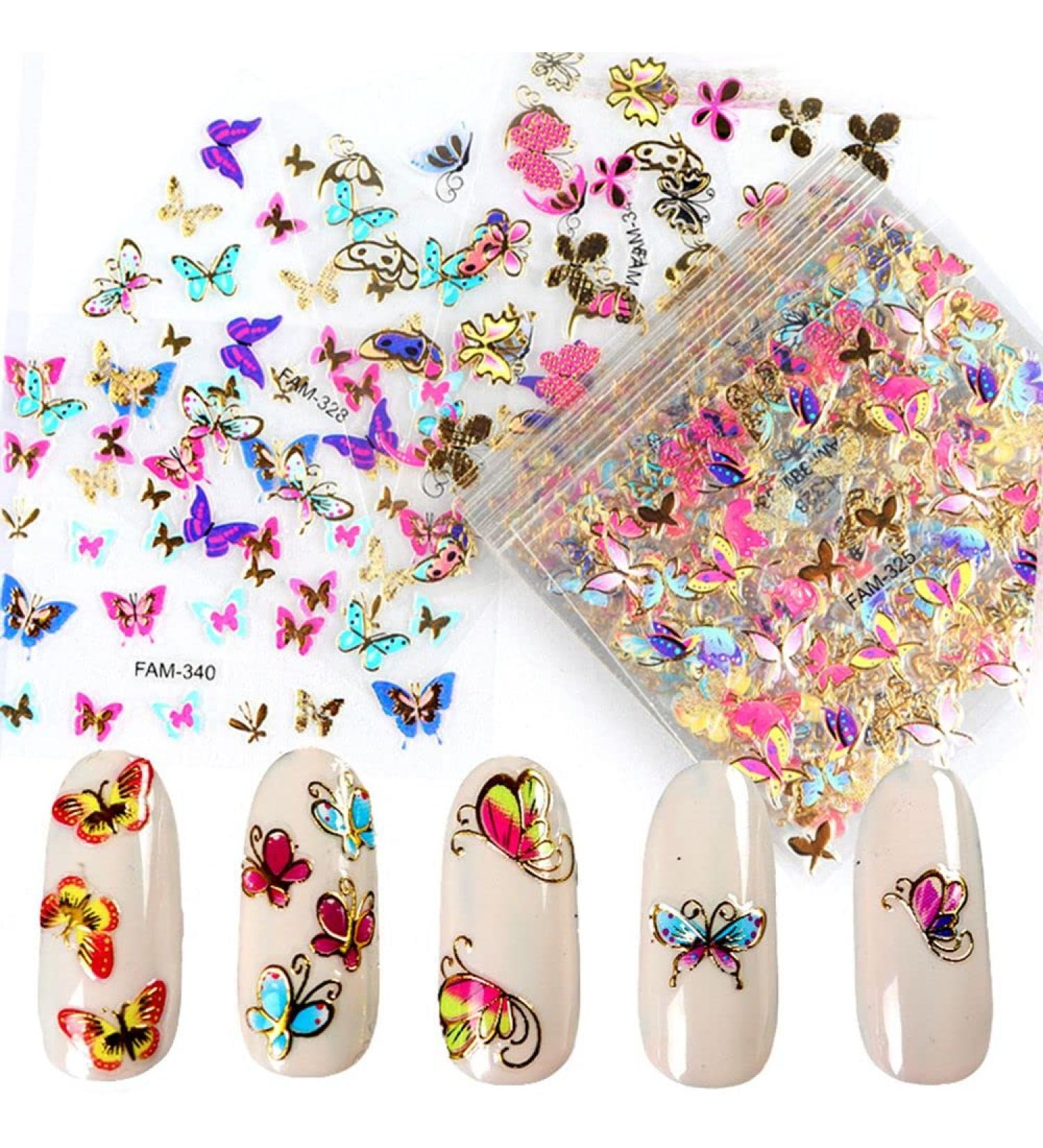 30 Sheets 3D Butterfly-shape Decals Colorful Self Adhesive Manicure Tips Flower Designs Nail Art Decor Nail Foil Stickers(1) - Buy Online on GoSupps.com