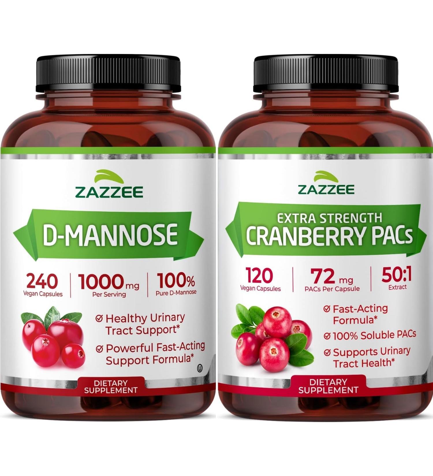 Zazzee Ultimate Urinary Tract Support Bundle | Super Concentrated Proanthocyanidin Cranberry Extract Capsules Plus D-Mannose 1000mg Capsules for UT & Bladder Cleansing (120 Servings Each) - Buy Online on GoSupps.com