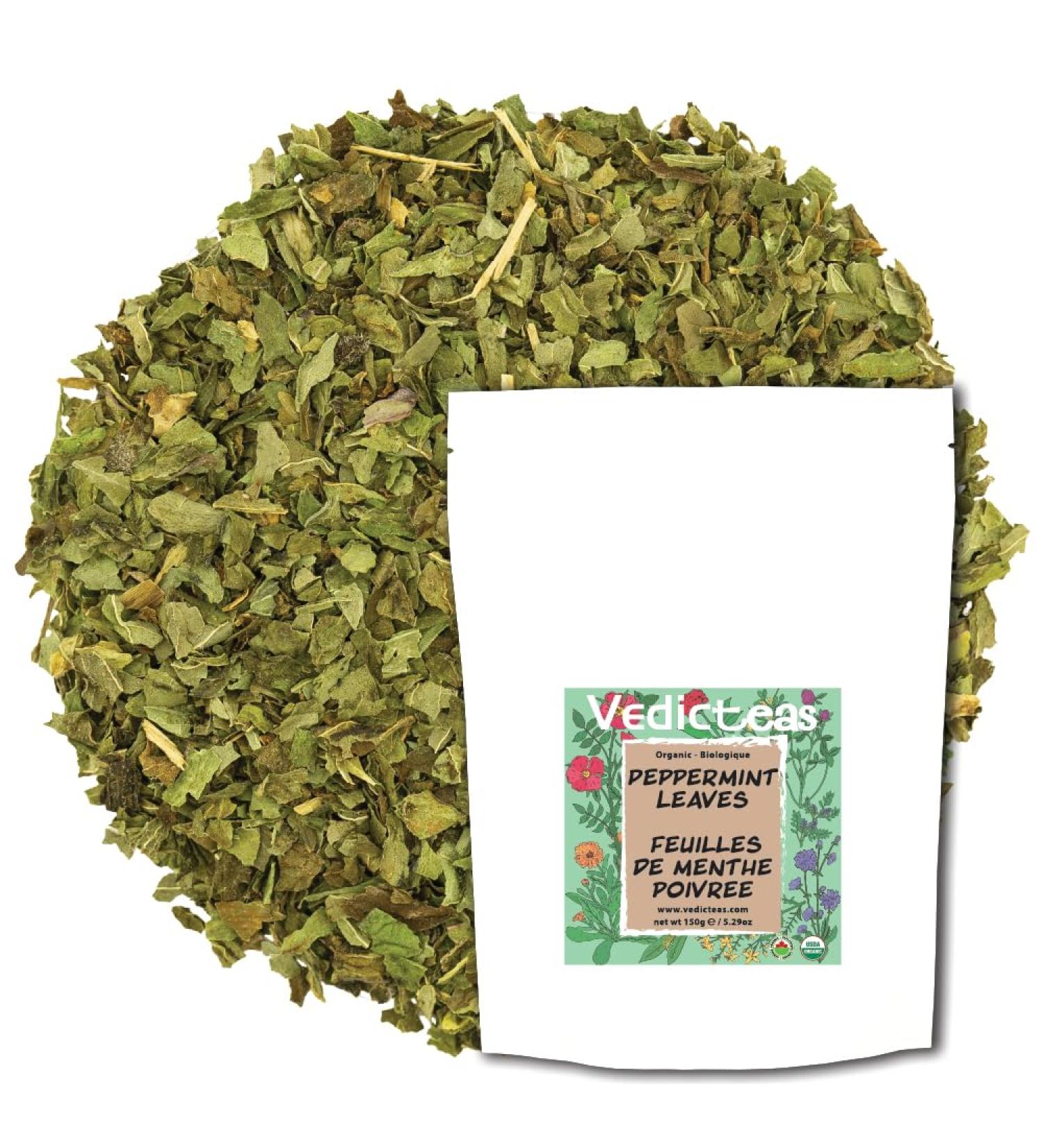 Peppermint Tea Leaves Organic Loose Leaf Bulk Naturally Caffeine Free Organically Grown 150gm or 5.29oz - Buy Online on GoSupps.com