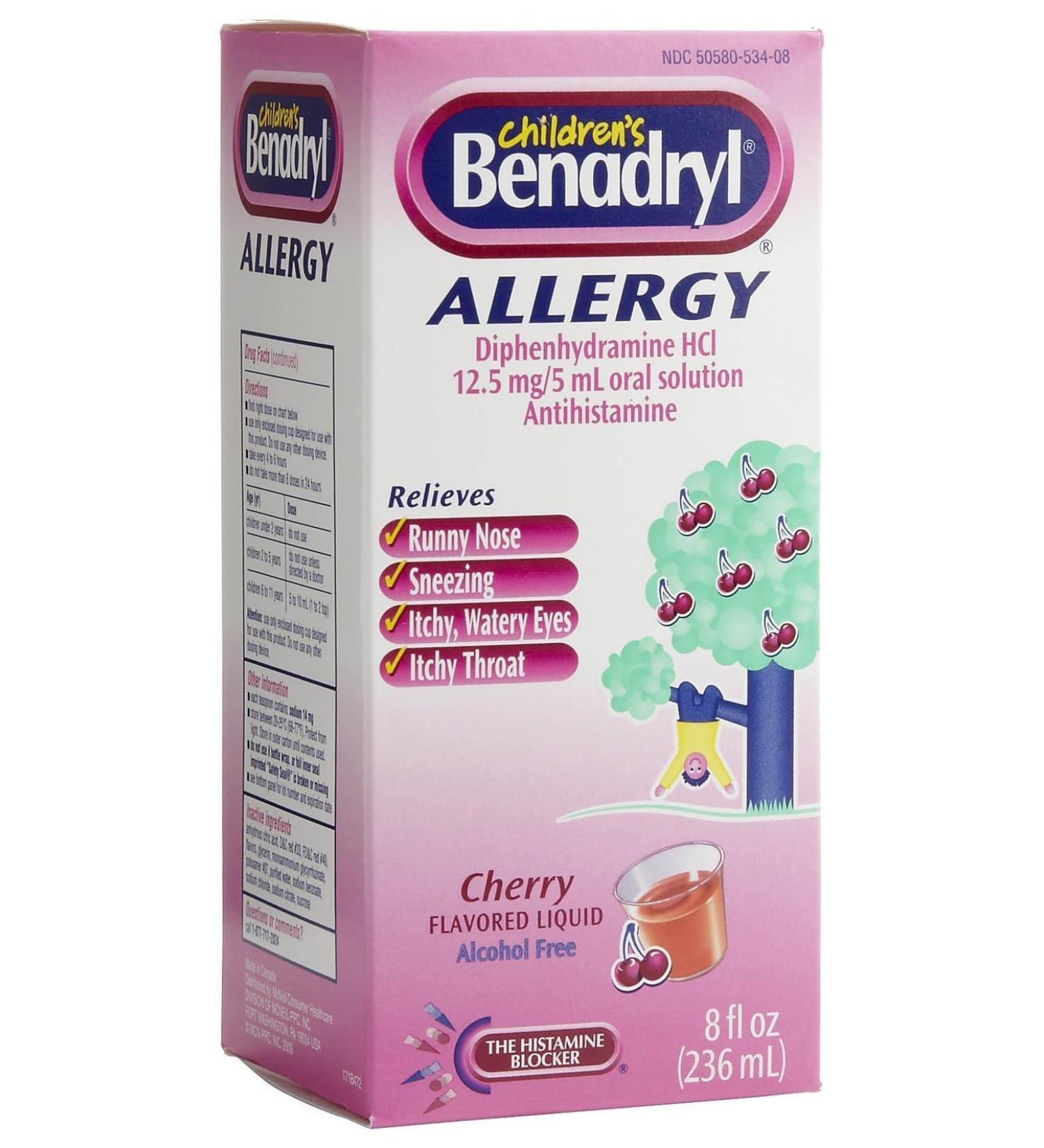 Children's Benadryl Allergy Liquid Cherry 8oz - Fast-Acting Relief for Kids - Buy Online on GoSupps.com