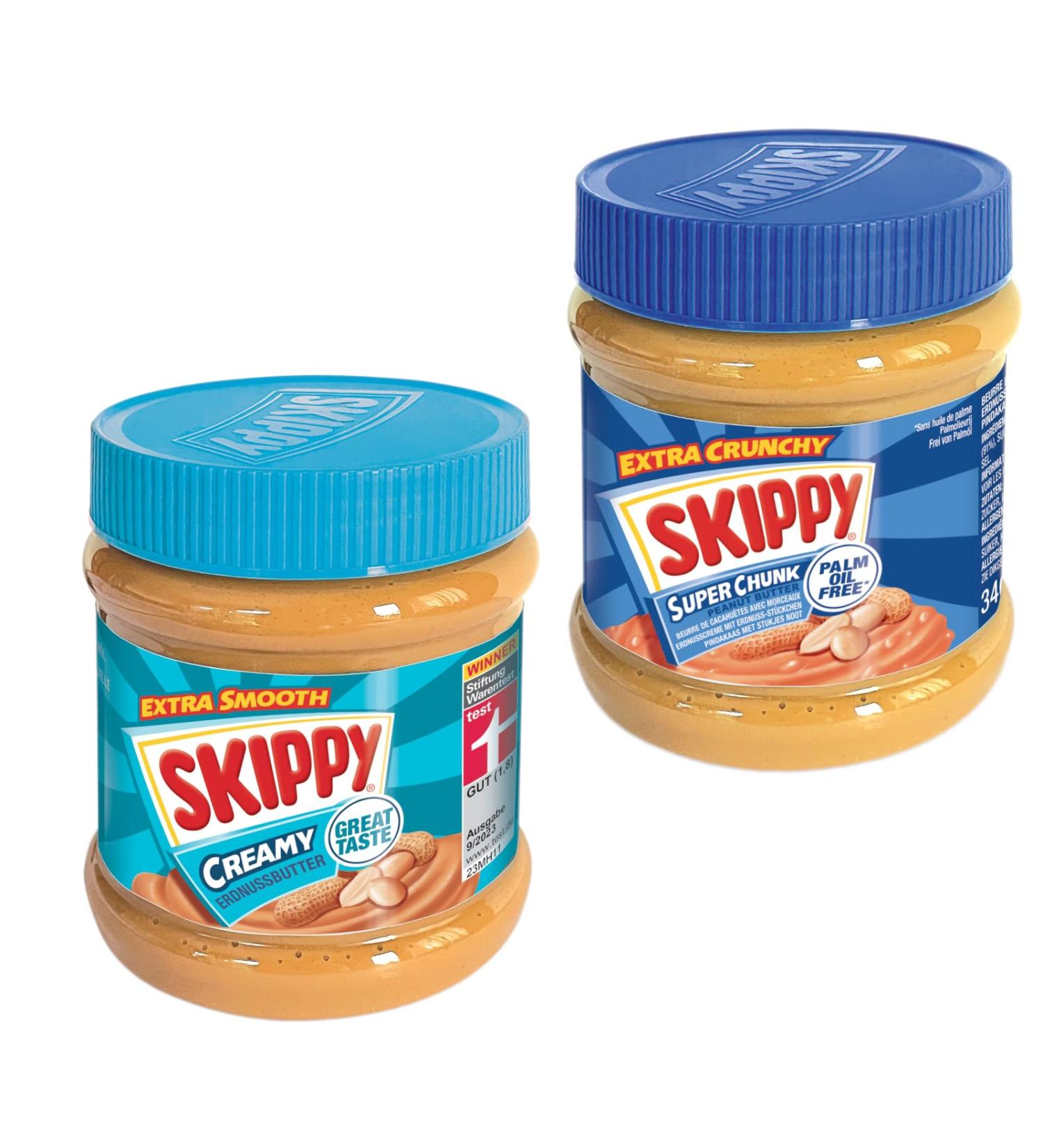 SKIPPY 2x 340g Peanut Butter | Creamy & Crunchy | Palm Oil Free | Extra Smooth & Crunchy | International Shipping - Buy Online on GoSupps.com