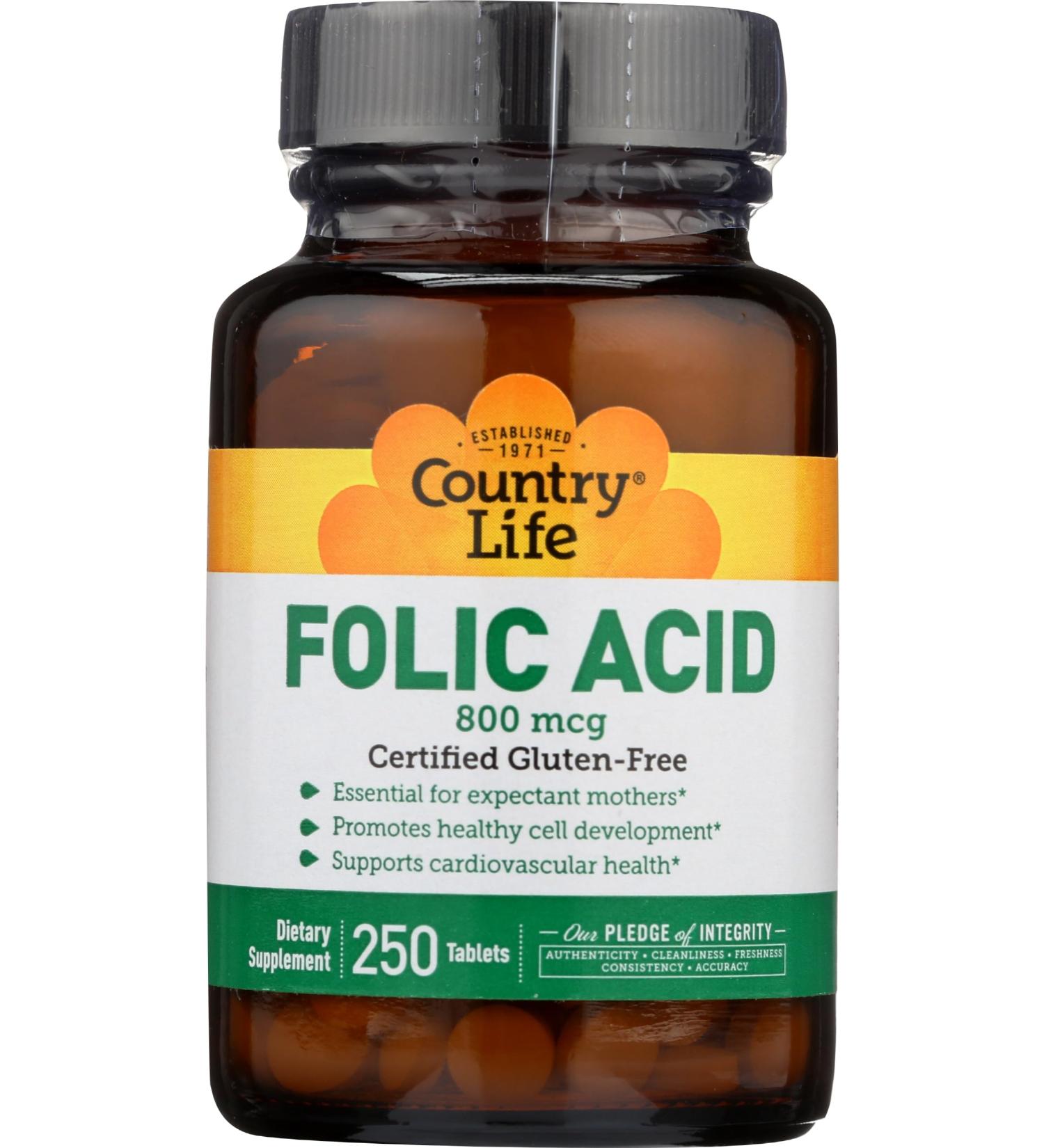 Country Life - Folic Acid 800 mcg - 250 Tablets - Buy Online on GoSupps.com