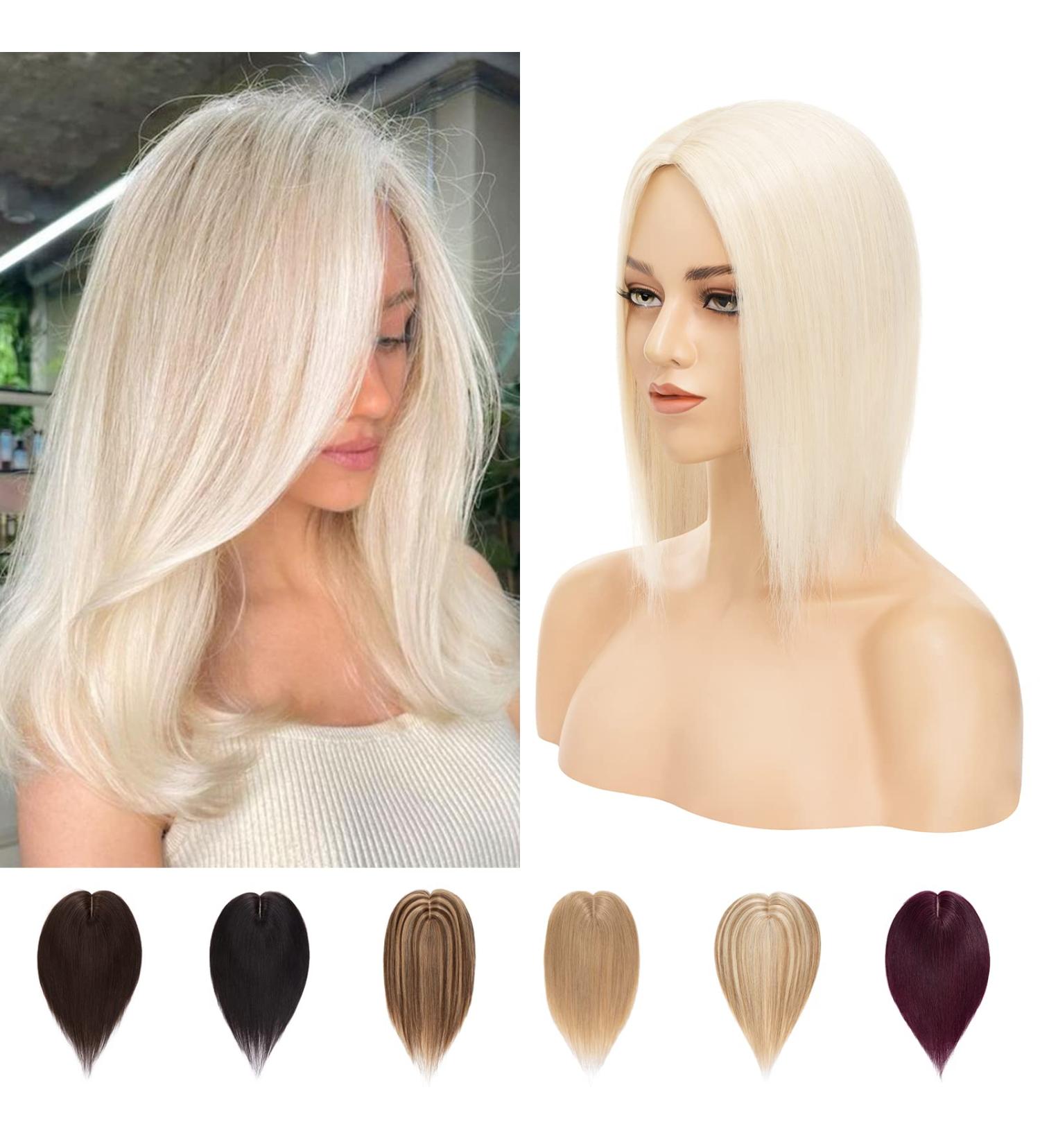 18inch Hair Topper for Thinning Hair Women Clip in Real Remy Human Hair Extensions Top Piece (#60 Platinum Blonde) - Buy Online on GoSupps.com