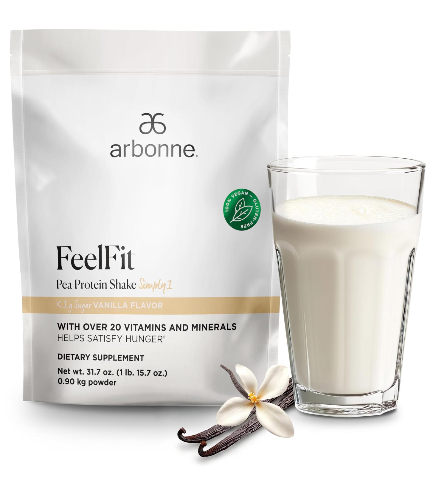 Arbonne Feelfit Pea Protein Shake - Daily Supplement Powder Vegan Protein for Support of Overall Health Energy and Well-Being Vanilla - Buy Online on GoSupps.com