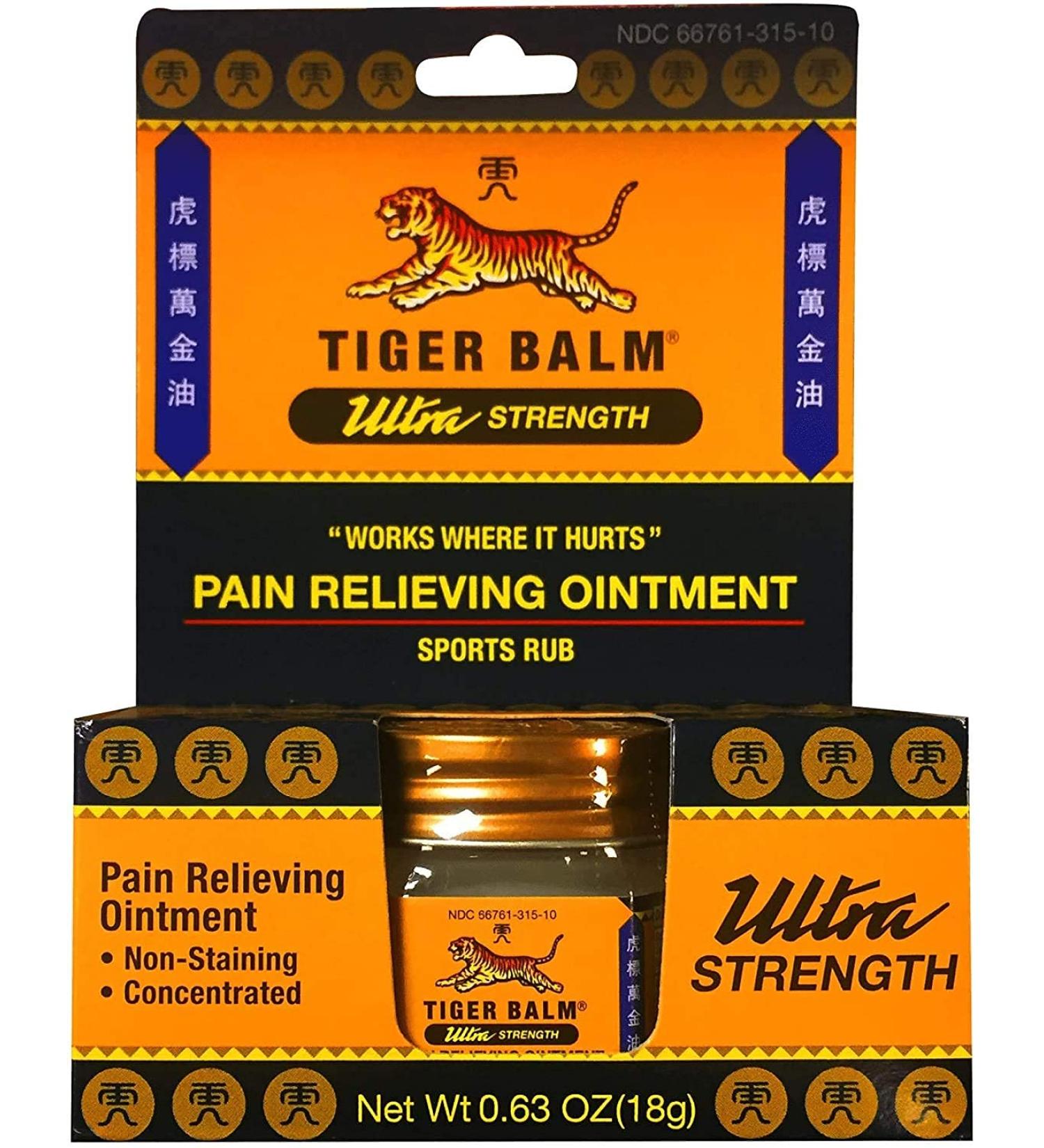Tiger Balm Pain Relieving Ointment Ultra 18g Muscle Rub Ultra Strength Relief for Shoulder Arthritis Ultra 6 Pack 0.63 Ounce (Pack of 6)