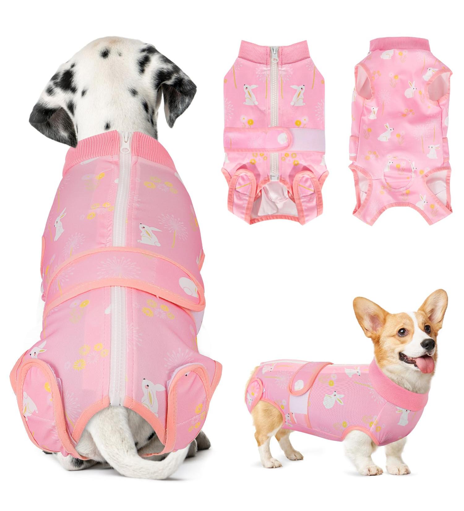 Slowton Soft Breathable Dog Recovery Suit - Leak Protection & Anti-Wound Licking - Pink One-Piece for Male Dogs After Surgery - Buy Online on GoSupps.com