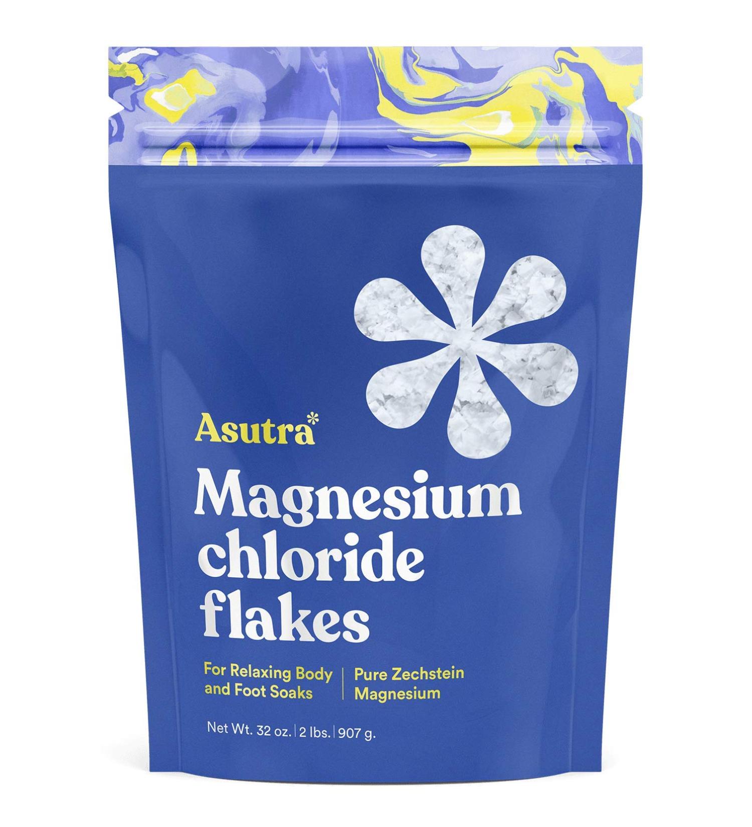 Asutra Magnesium Chloride Bath Flakes 2lbs - Foot & Body Soaks - Pure Magnesium Flakes - Buy Online on GoSupps.com