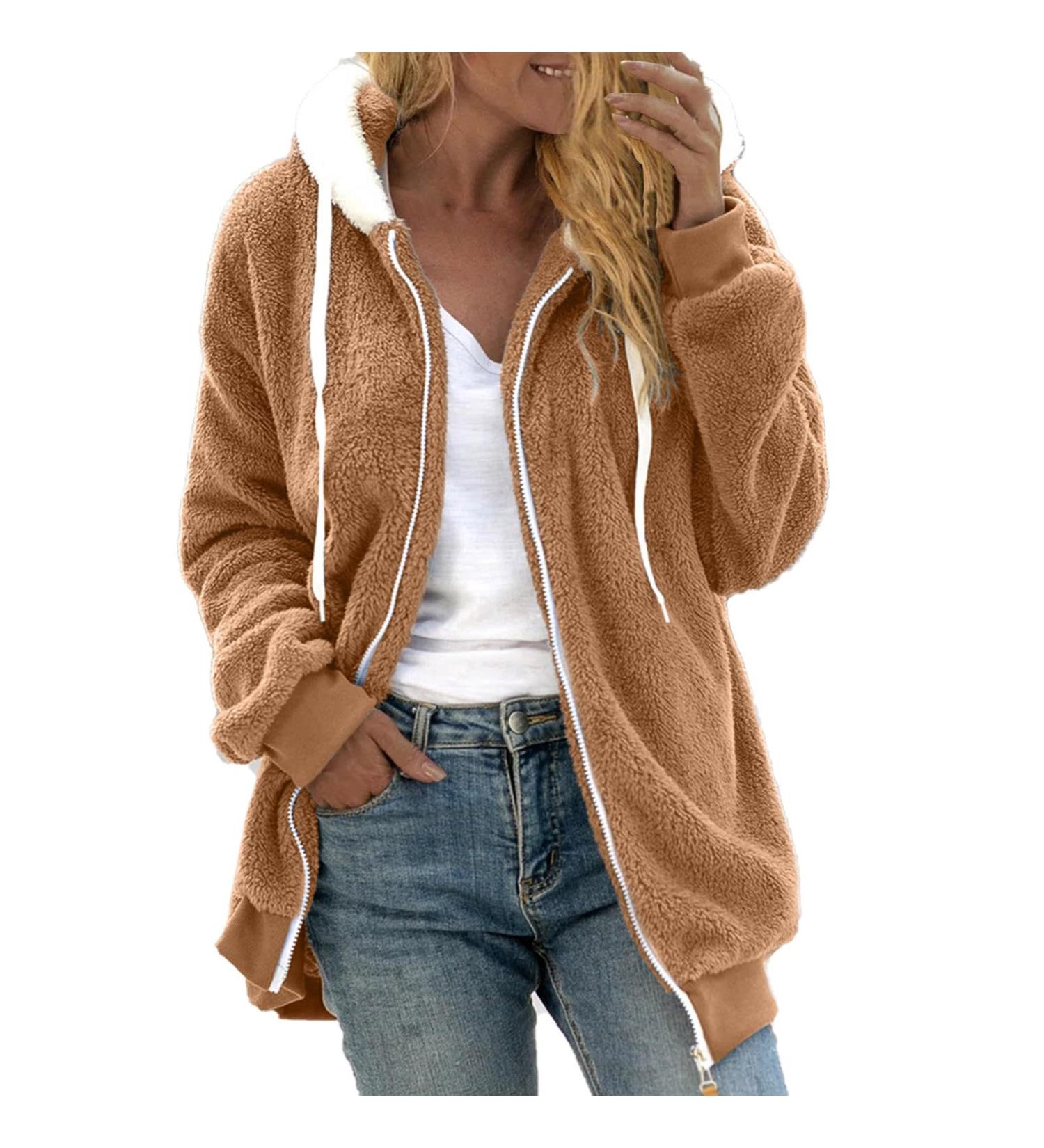 HANXIULIN Women's Oversize Plush Fleece Jacket - Warm Lined Winter Coat in Khaki & Color Variations - Casual Faux Fur Cardigan for Cold Weather - Shop Now! - Buy Online on GoSupps.com