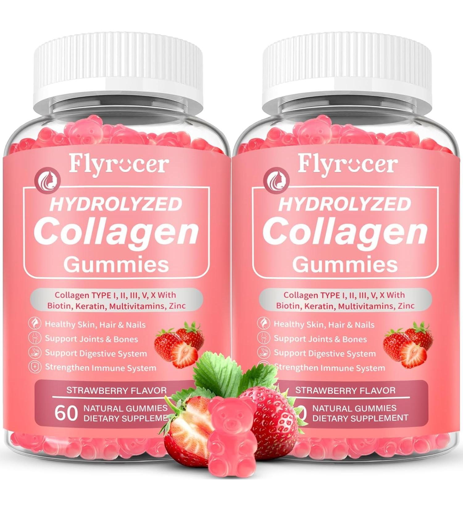 2 Pack Hydrolyzed Collagen Gummies for Women & Men Women Over 50 Collagen Peptides Type I II III V & X with Biotin Vitamin C & E-Supports Skin Hair Nails Bone Health Strawberry Flavor 120 Count 60 Count (Pack of 2) - Buy Online on GoSupps.com