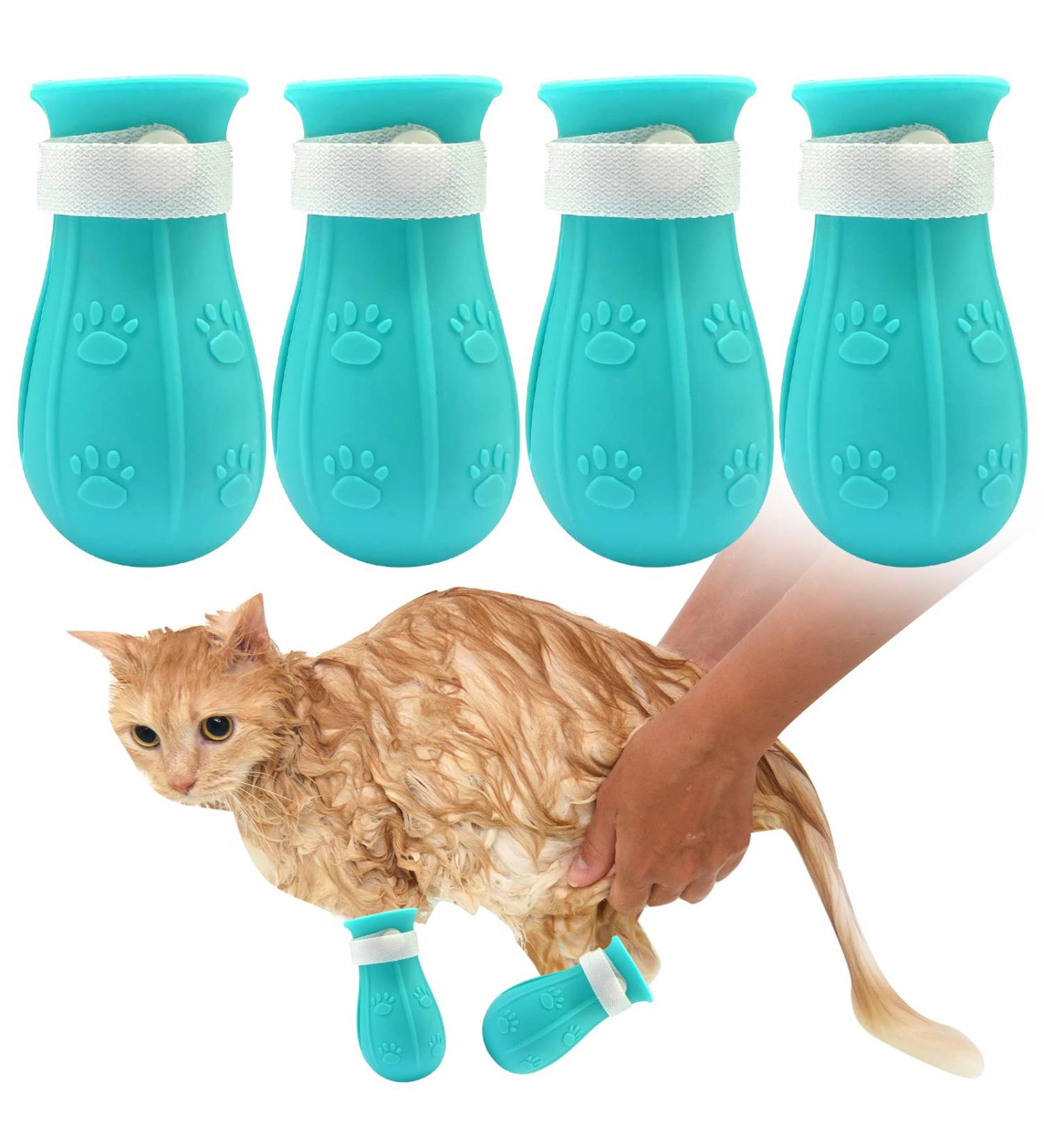 LLMSIX 4PCS Cat Anti-Scratch Boots - Adjustable Silicone Paw Protector Shoes for Home Pet Shower and Nail Trimming (Blue) - Buy Online on GoSupps.com