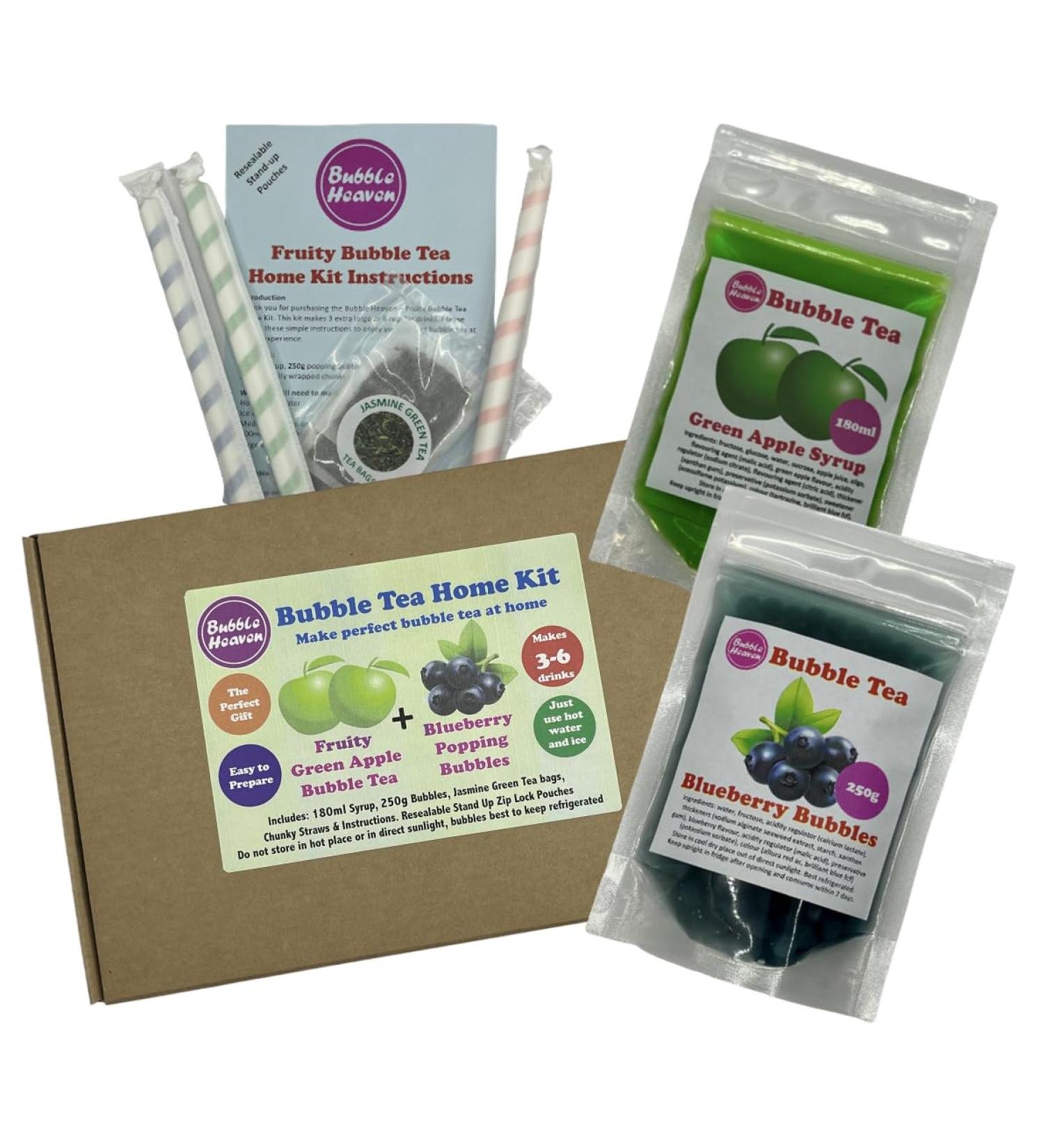 Fruity Green Apple with Blueberry Popping Bobas Bubble Tea Kit 3 to 6 Drinks - Buy Online on GoSupps.com