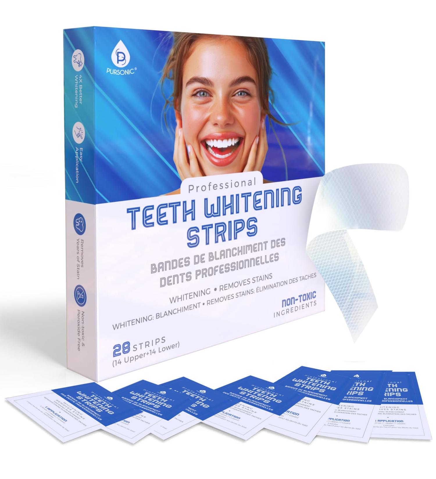 Pursonic Teeth Whitening Strips (28 Strips) - Non-Toxic & Peroxide-Free - Professional Instant Teeth Whitening at Home to Remove Coffee Smoking & Wine Stains - Buy Online on GoSupps.com
