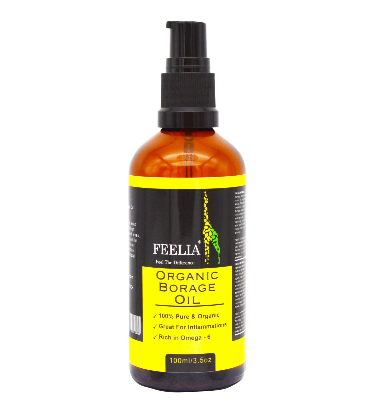 Feelia Organic Borage Oil - Cold Pressed, Rich in Omega 6 - 100ml - Buy Online on GoSupps.com