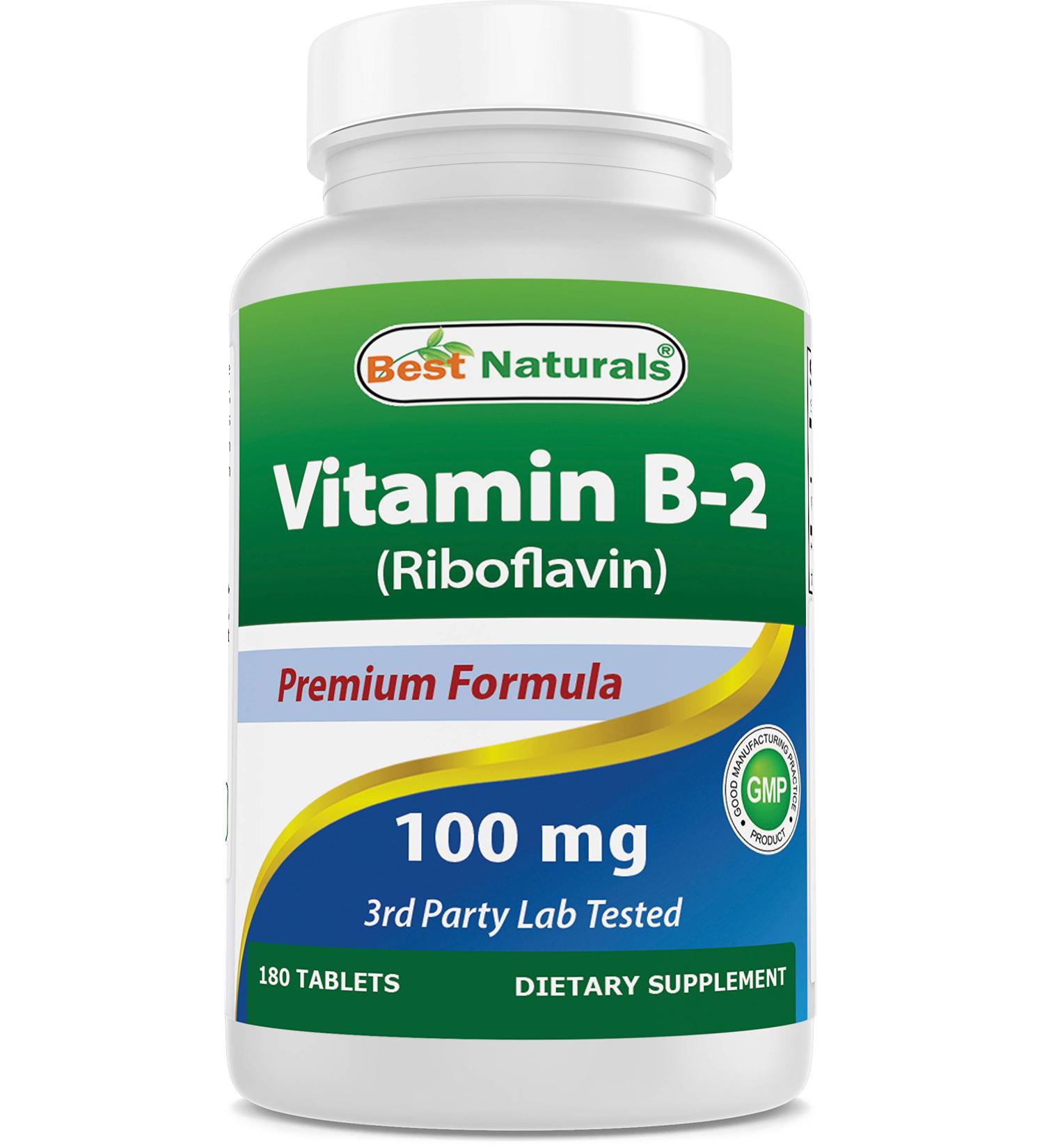 Best Naturals Vitamin B2 (Riboflavin) 100mg 180 Tablets - Premium Formula | 3rd Party Lab Tested - Buy Online on GoSupps.com