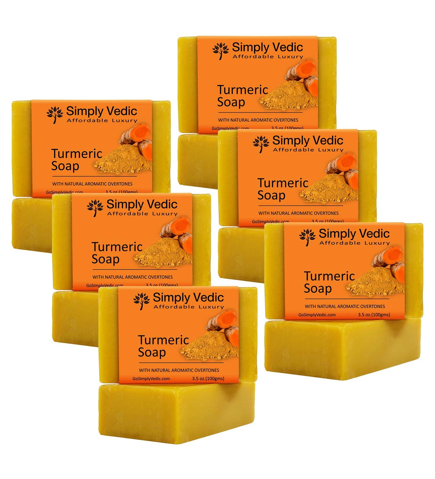 Simply Vedic Turmeric Soap Bar 6-Pack - Hand-Made Gift Set with Coconut Oil for Body, Hand, Face- Men & Women - 3.5 Oz. x 6 - Buy Online on GoSupps.com