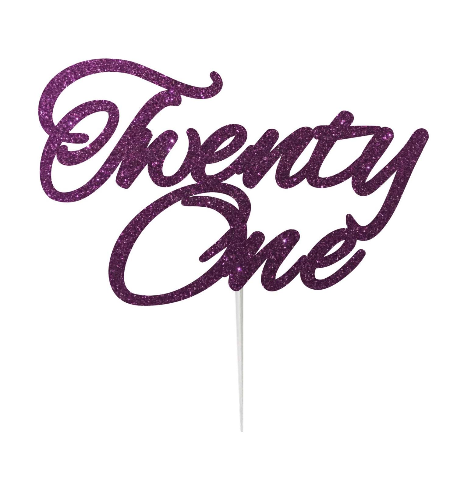 LissieLou 21st Birthday Cake Topper Decoration with Curly Written 'Twenty One' Glitter Card in Dark Purple - Buy Online on GoSupps.com