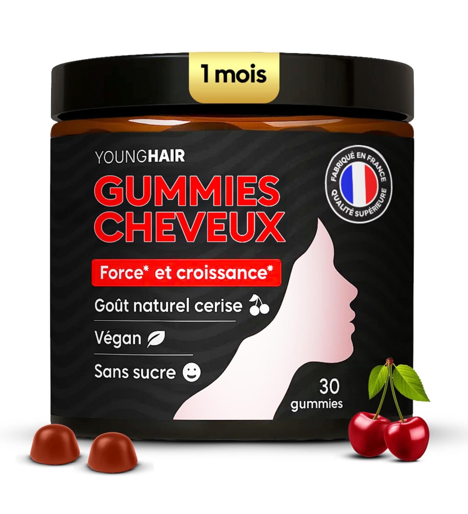 Gummies Cheveux Compl ment Alimentaire Pousse & Anti-Chute Biotine Zinc Pr le & Ortie Sans Sucre V gan Go t Cerise Naturel 1 Gummy/Jour Cure 1 mois - Fabriqu en France Young Hair - Buy Online on GoSupps.com