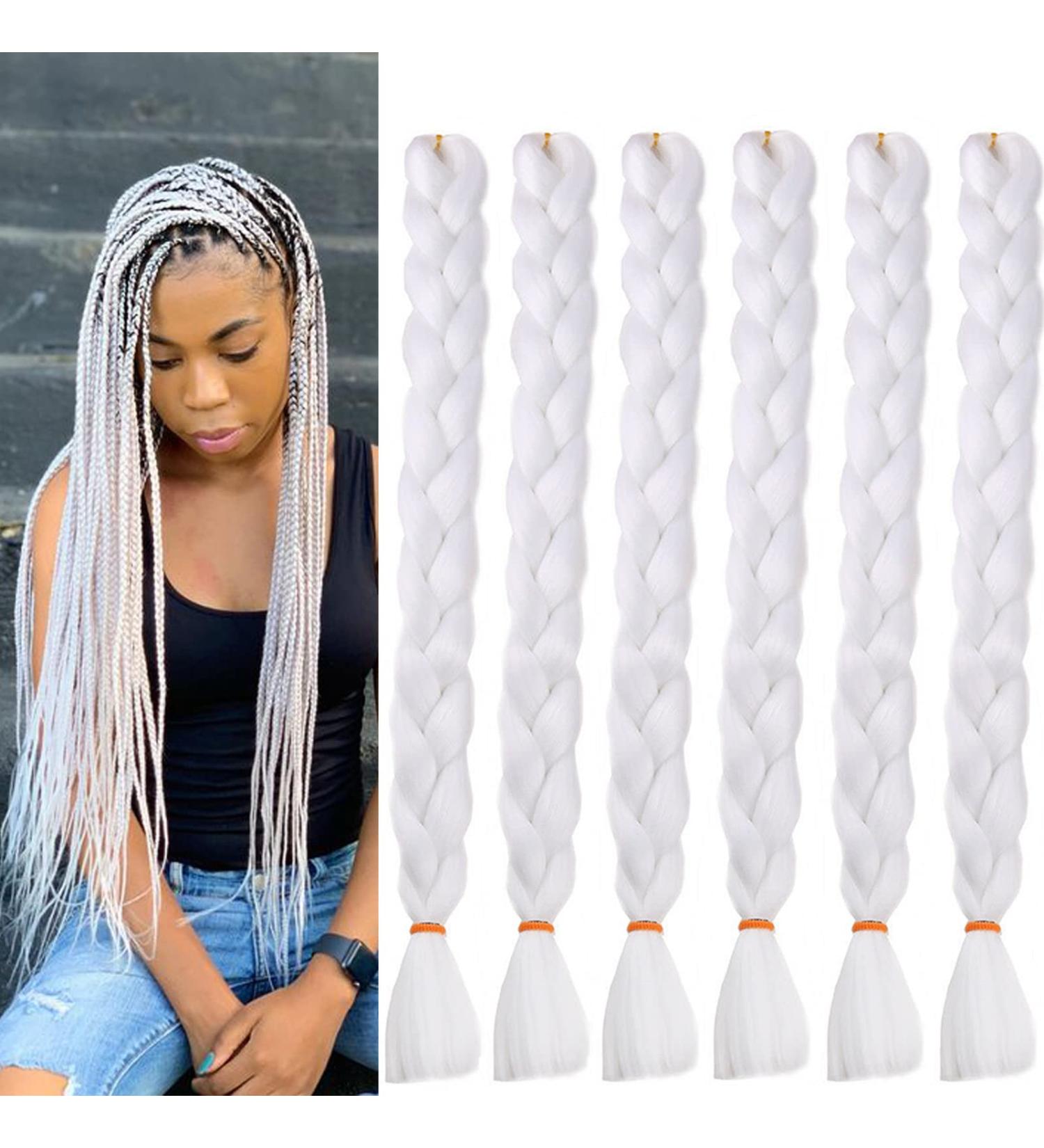 6 Packs Eunice Jumbo Braiding Hair Extensions - Colorful Synthetic Kanekalon for Crochet Box Braids - 165g/pcs 104cm (White) - International Shipping Available - Buy Online on GoSupps.com