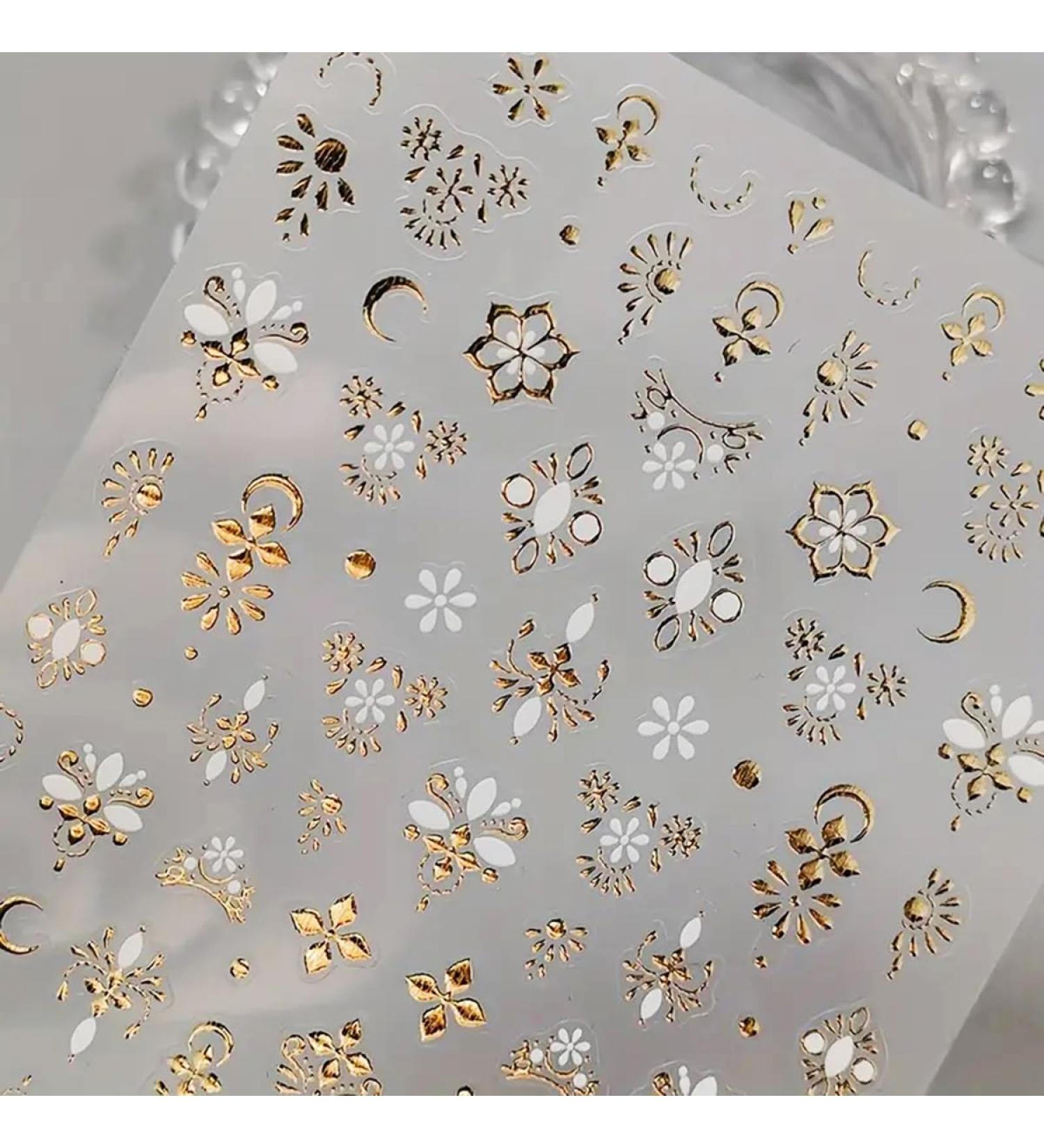 Gold Nail Art Stickers - Luxury 3D Bronzing Totem Decals for DIY Manicure | Self-Adhesive Flower Designs for Women & Girls - Buy Online on GoSupps.com