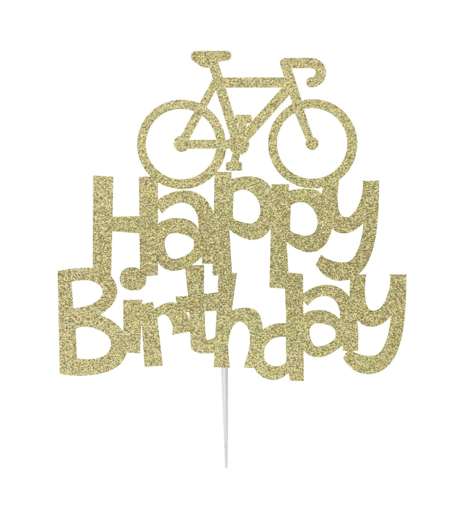 LissieLou Bicycle Style Happy Birthday Cake Topper Decoration in Gold Made in the UK - Buy Online on GoSupps.com