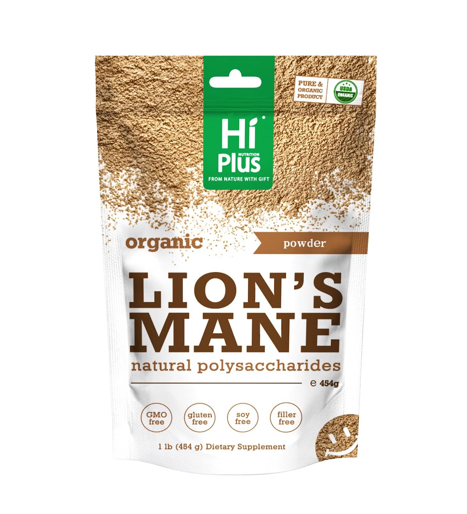 HiPlus Organic Lion Head Mushroom Supplement Powder Natural Superfood to Support Brain Function, Energy and lmmune Health Non-GMO,Great for Smoothies & Coffee 16 oz - Buy Online on GoSupps.com