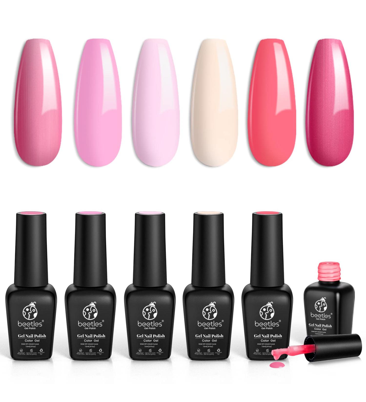 Beetles Gel Nail Polish Set - 6 Colors Pink Rose Red Soak Off LED Nail Lamp Kit | Sweetheart Candies Collection for Spring & Summer Nails - Buy Online on GoSupps.com
