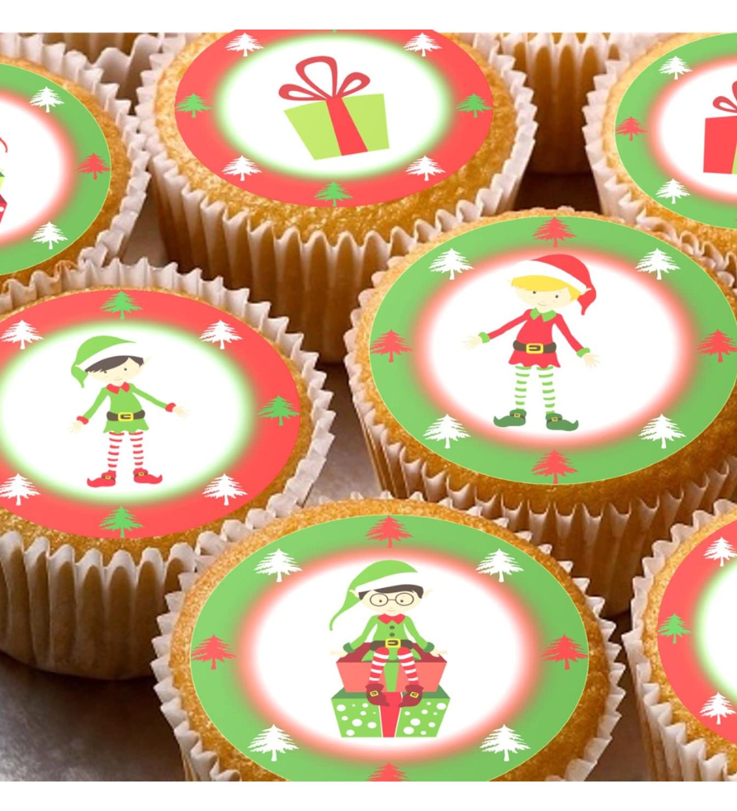 24 edible PRE CUT Christmas elf framed kids childrens party decoration cupcake toppers on wafer rice paper multi - Buy Online on GoSupps.com