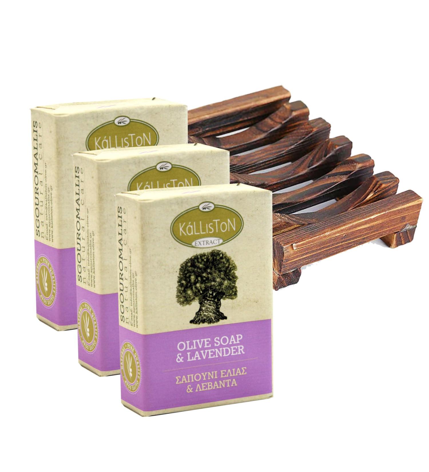 Sensitive & Dry Skin Soap Collection - 3 Pack with Soap Dish (Lavender) | Handmade in Ancient Crete Greece - Natural Skincare - Buy Online on GoSupps.com