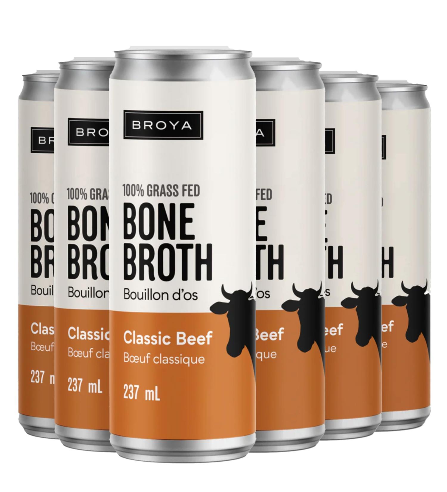 Broya Classic Beef Bone Broth | Premium 100% Grass Fed Beef with Collagen Protein | Paleo Keto and Gluten-Free | Perfect for Sipping Soup and Cooking Stock | (6 Cans) CLASSIC BEEF 237 ml (Pack of 6) - Buy Online on GoSupps.com