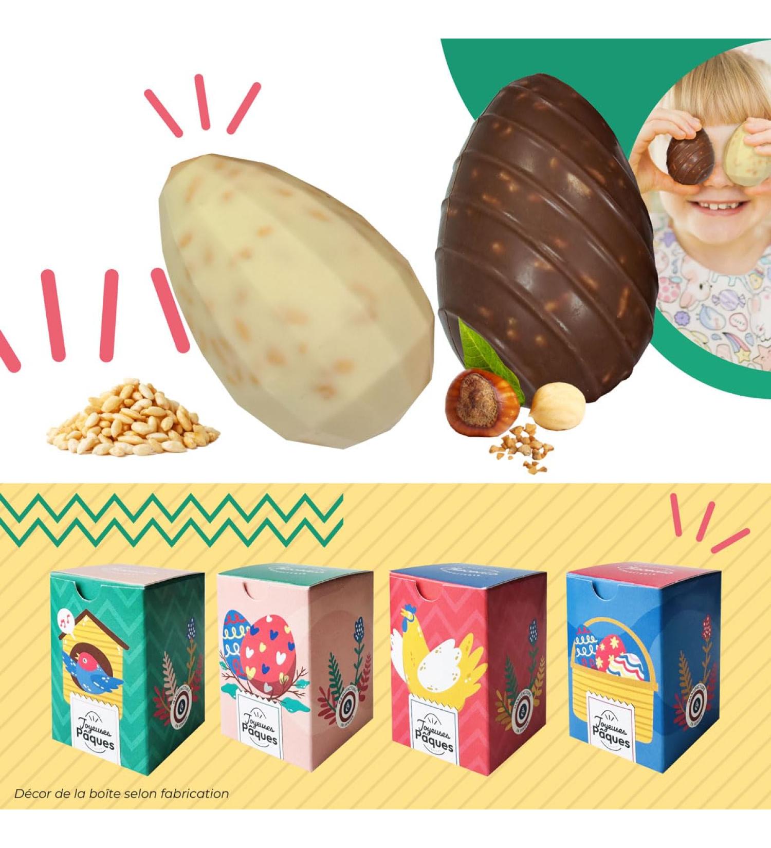 Small egg inclusion white chocolate shine puffed rice - Handmade Easter chocolate Chocodic