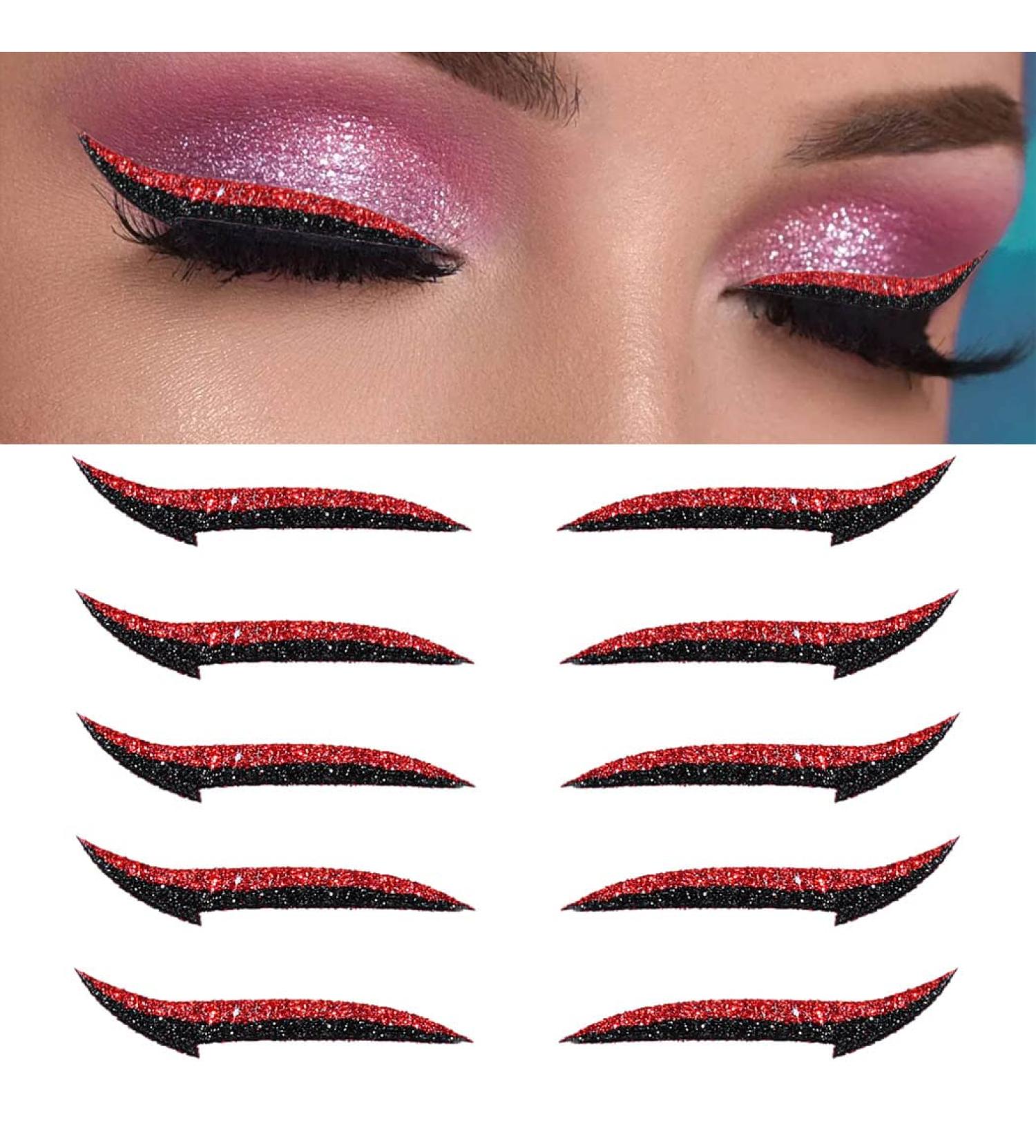 Uranian Glitter Eyeliner Stickers - Red | Instant Adhesive Eye Line Strip for Women and Girls | Reusable, Colorful Eyeshadow Tape for Party Makeup - Buy Online on GoSupps.com