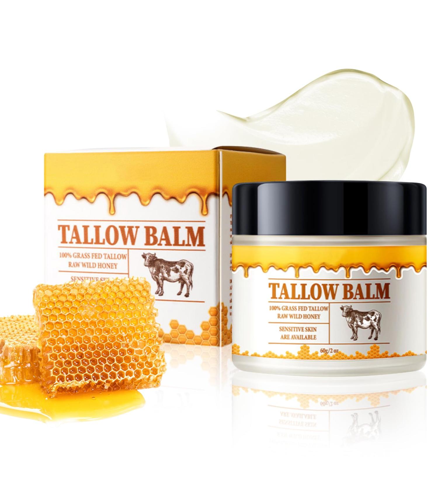 Premium Beef Tallow & Honey Balm - Natural Moisturizer for Face & Body 2 oz Whipped Lotion for Skin Care - Buy Online on GoSupps.com