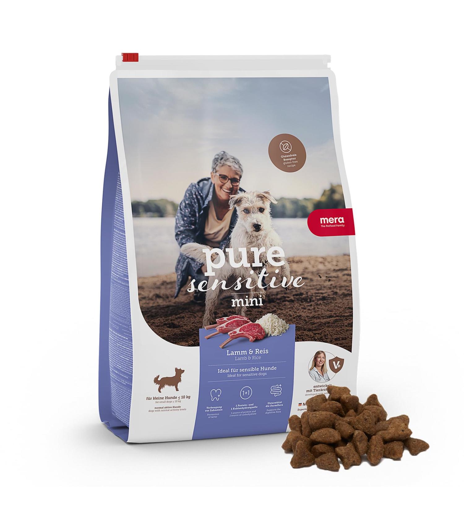 MERA Pure Sensitive Mini Lamb and Rice Croquettes for small Sensitive Dogs small Croquettes without Wheat and without sugar (4 kg) - Buy Online on GoSupps.com
