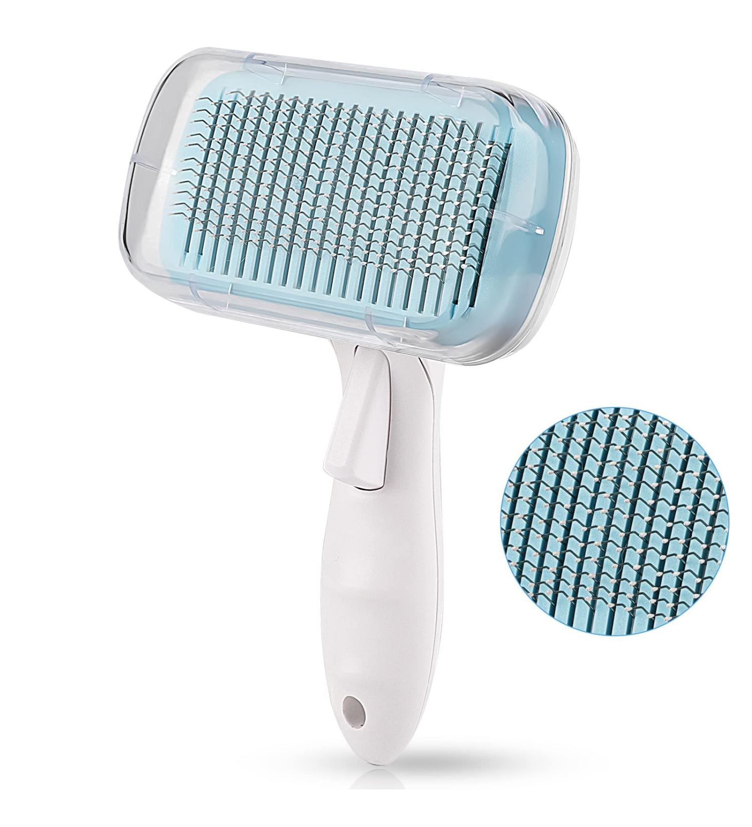 CMQC Self Cleaning Slicker Brush for Cats & Dogs - Pet Grooming Tool for Shedding Hair, Tangles, and Mats - Blue - Buy Online on GoSupps.com