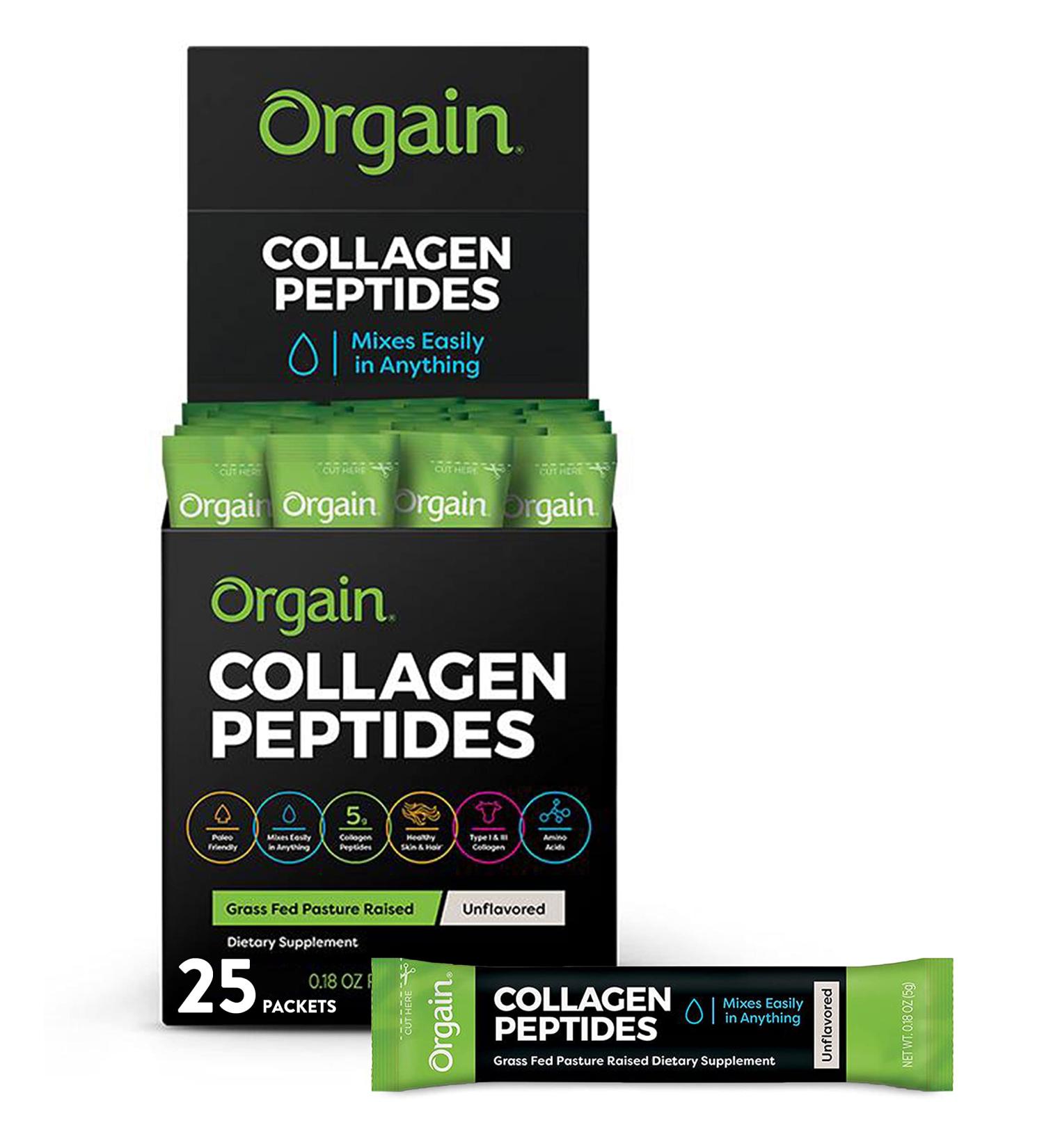 Orgain Grass Fed Collagen Peptides Protein Powder - Unflavored  25 Sticks | Premium Hydrolyzed Protein - Buy Online on GoSupps.com