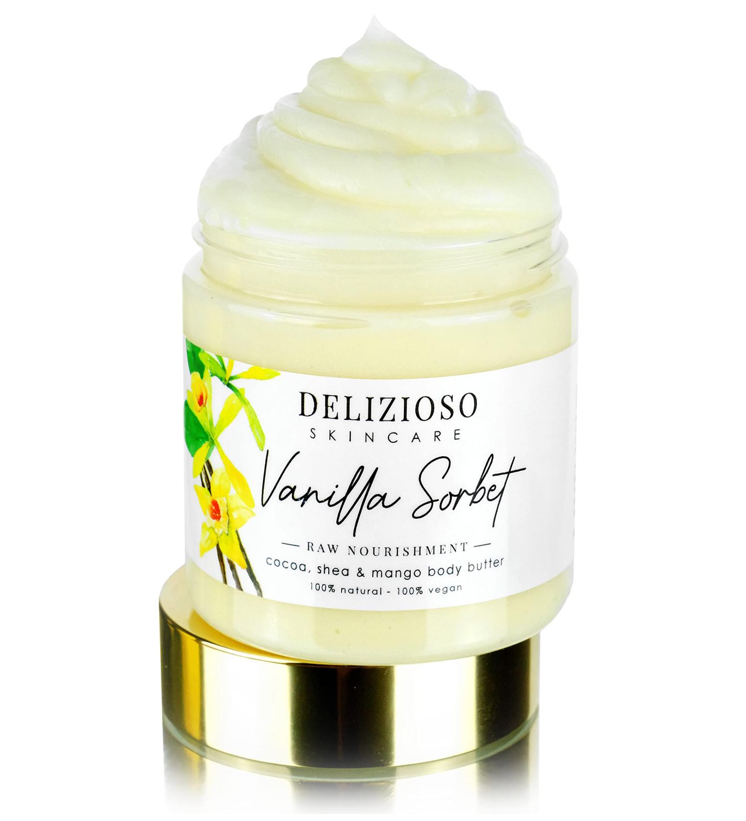 100% Natural & Vegan Vanilla Sorbet Body Butter - Rich Moisturizer with Cocoa Shea & Mango Butter - Handmade Cruelty Free - 8 oz - Buy Online on GoSupps.com