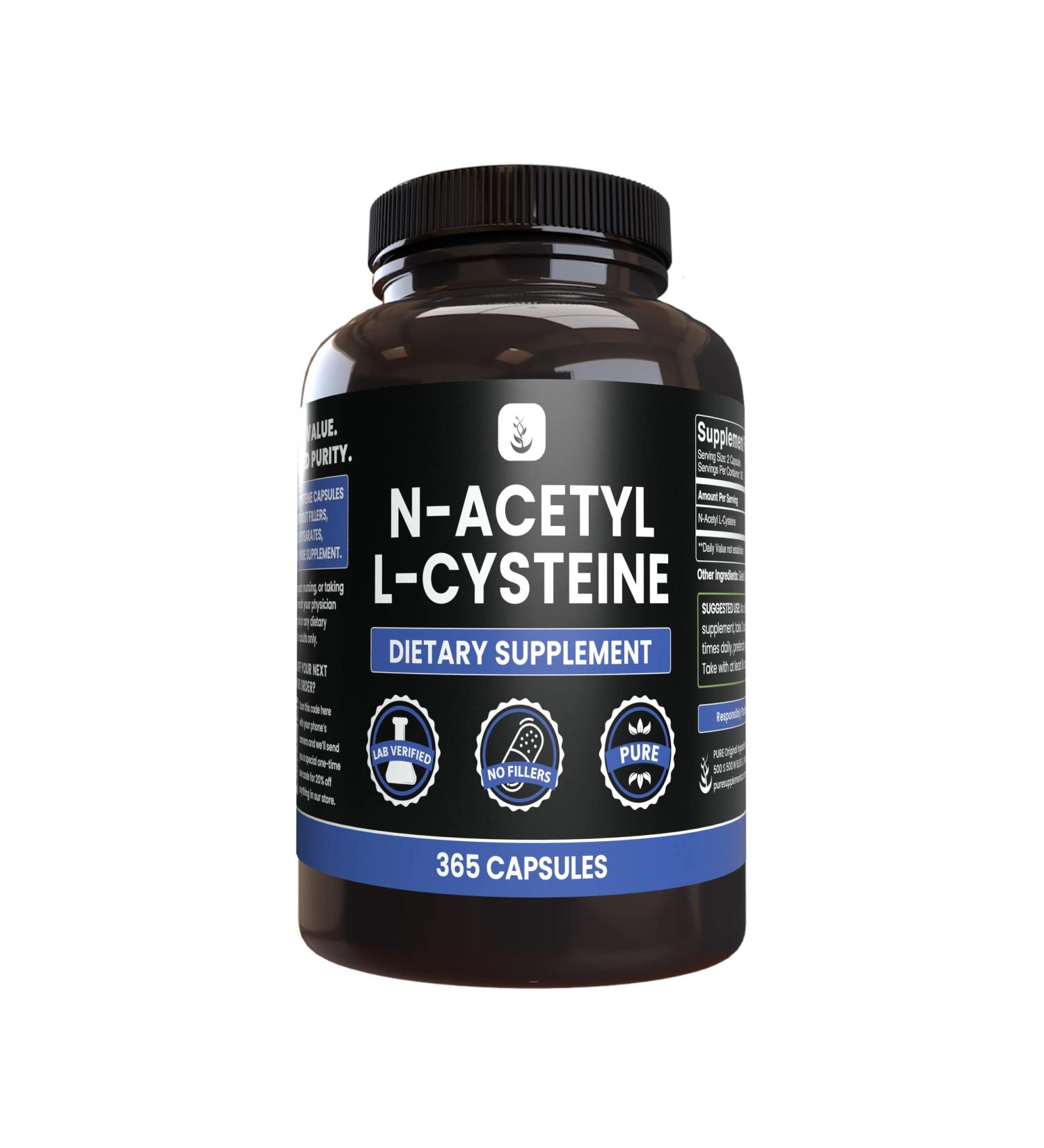Buy PURE ORIGINAL INGREDIENTS N-Acetyl L-Cysteine 365 Capsules | No Fillers Lab Verified International Shipping Available - Buy Online on GoSupps.com