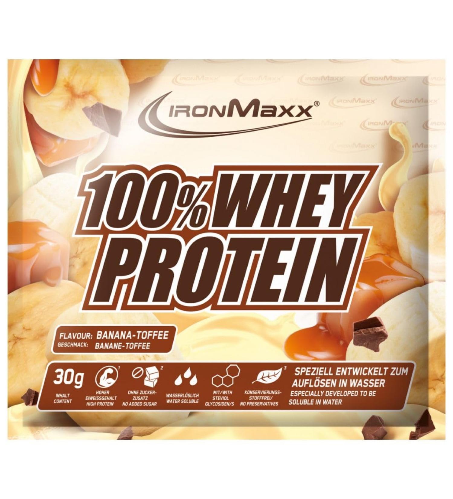 Ironmaxx 100% whey protein powder - banana toffee 30g bag |Suck -reduced water -soluble protein powder from whey protein |many different flavors
