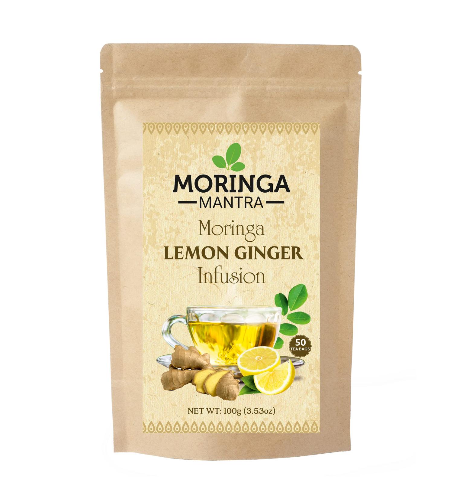 Moringa Mantra Moringa Lemon Ginger Herbal Tea 50 Dip Bags Organically Grown Moringa Infusion - Buy Online on GoSupps.com