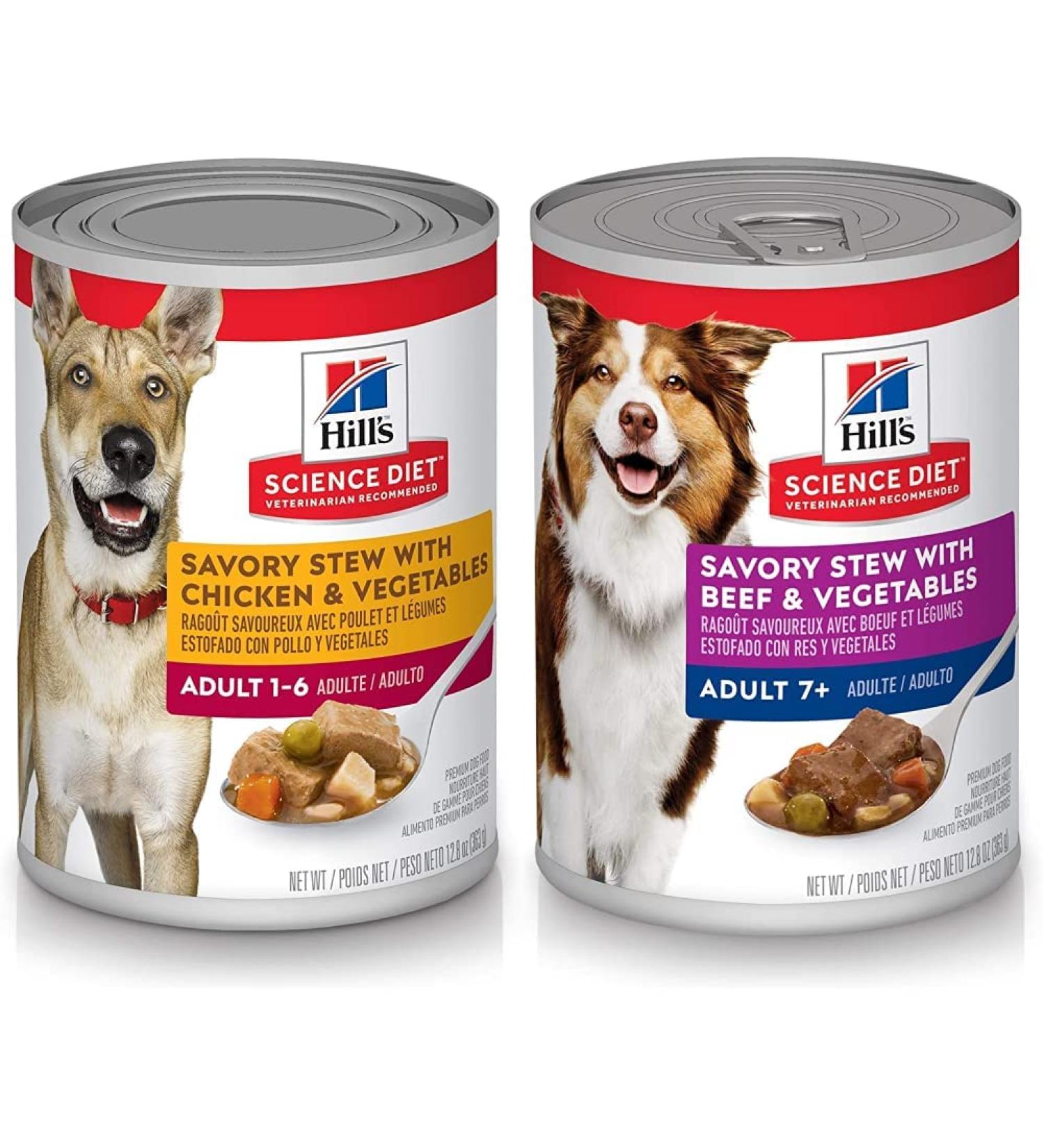 Hill's Science Diet Adult and Senior 7+ Canned Dog Food Savory Stew Bundle (Chicken & Beef) | 12.8 oz 24 Cans - Buy Online on GoSupps.com